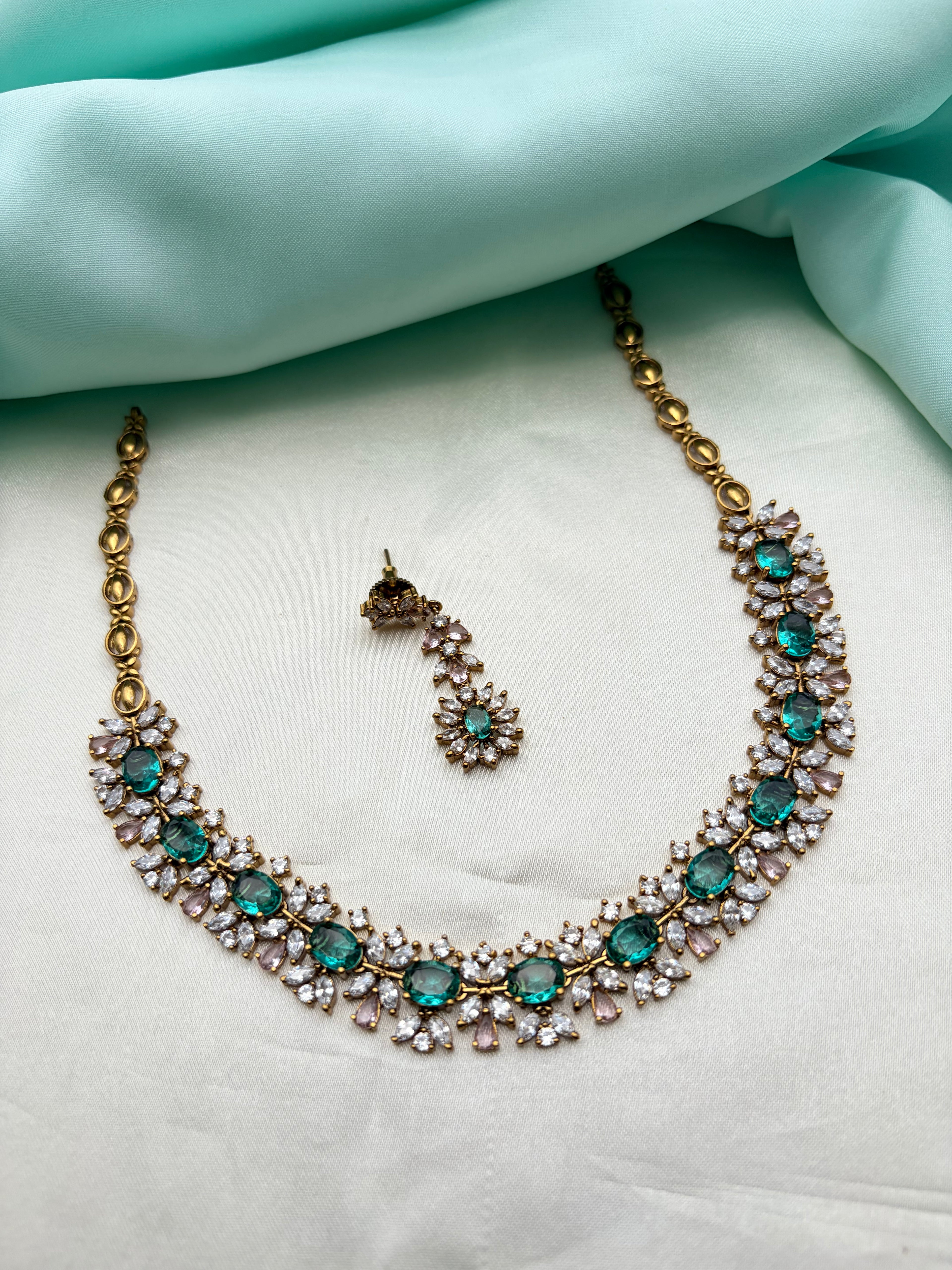 Ns963 diamond replace stones short neckset with earrings