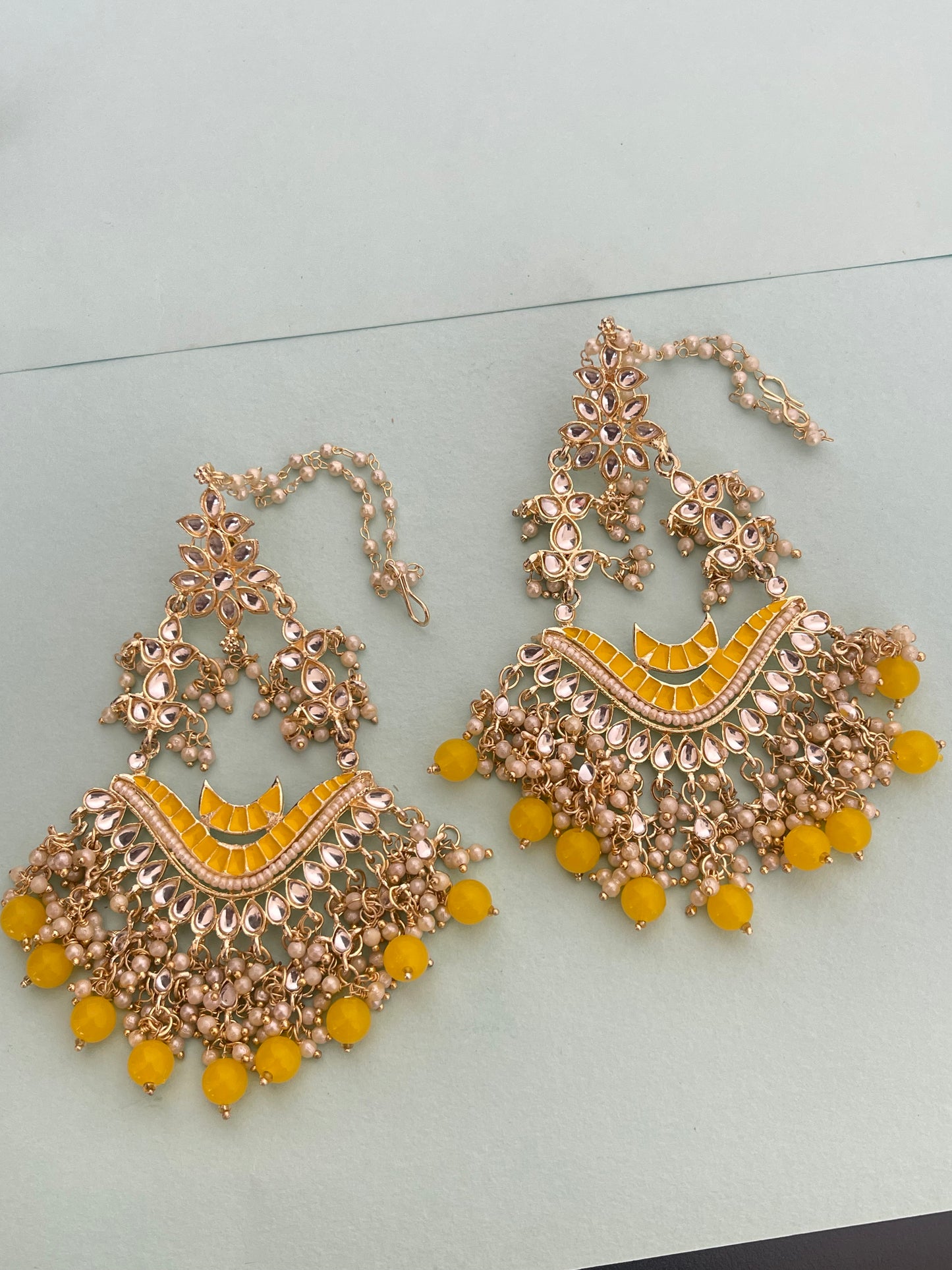 Heavy chandbali earrings with pearl earchains