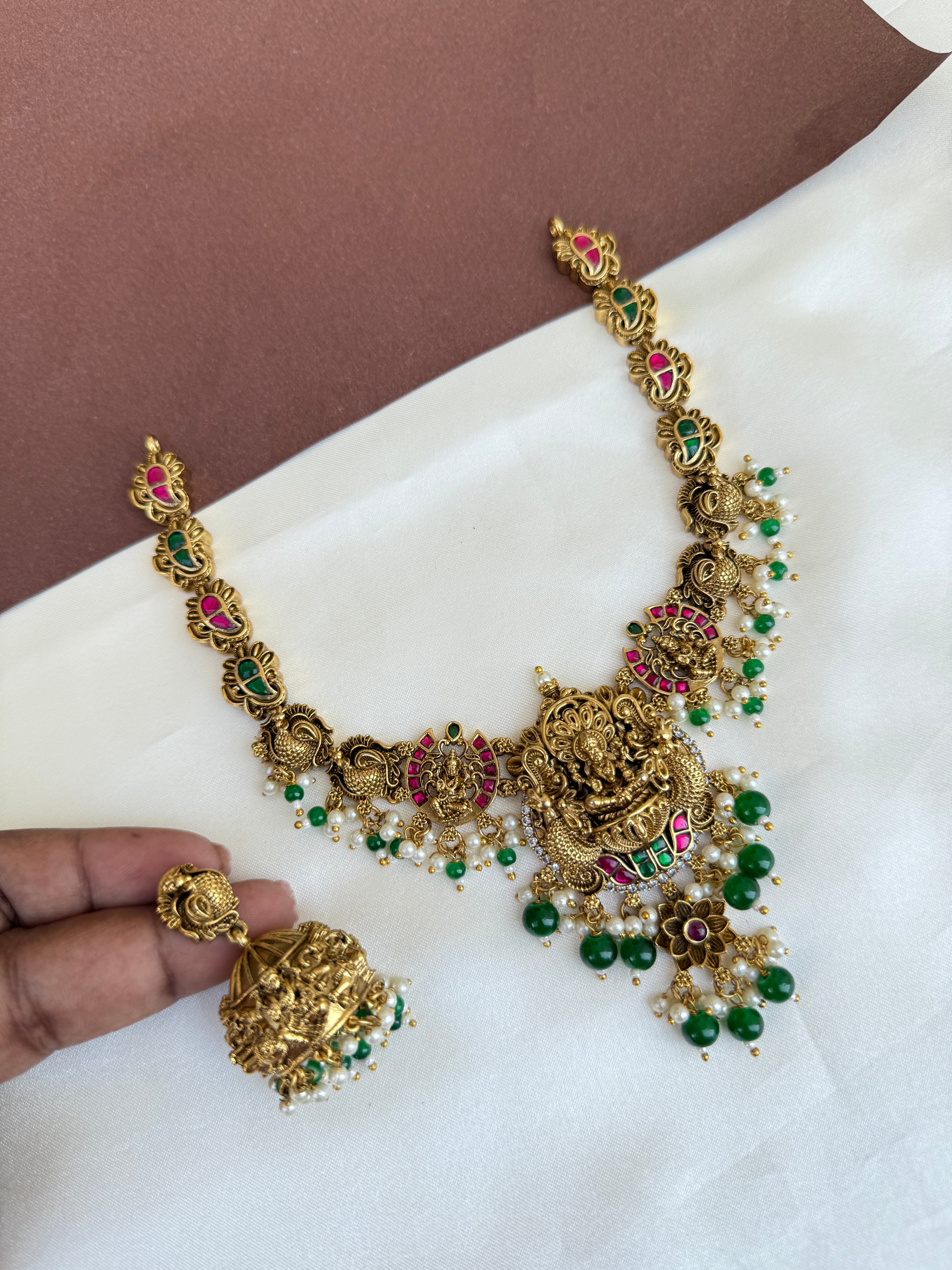 Ns584 nakshi Lakshmi Devi jadau Kundan neckset