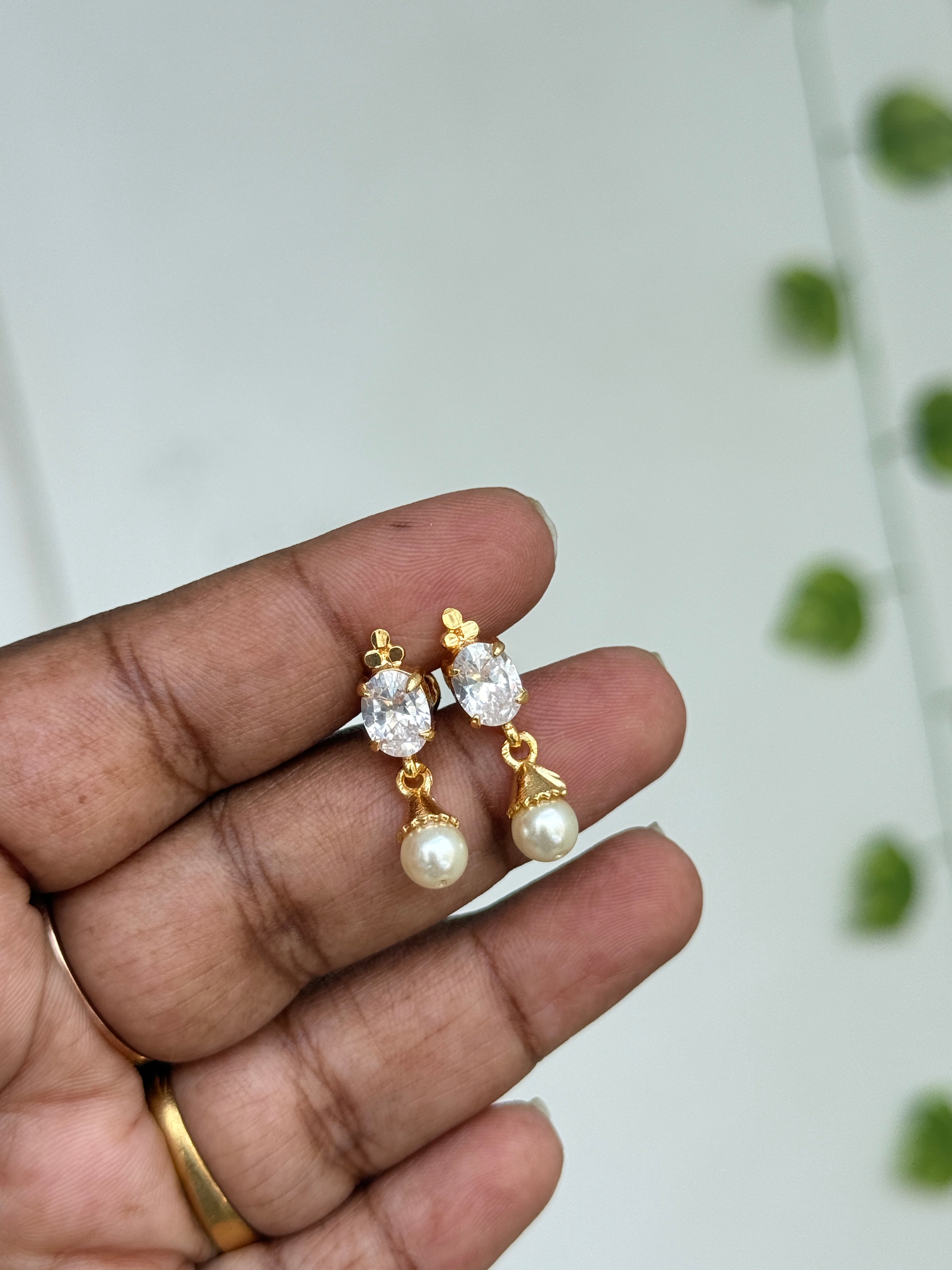 Ph053 panchaloham backscrew pearl hanging Earrings