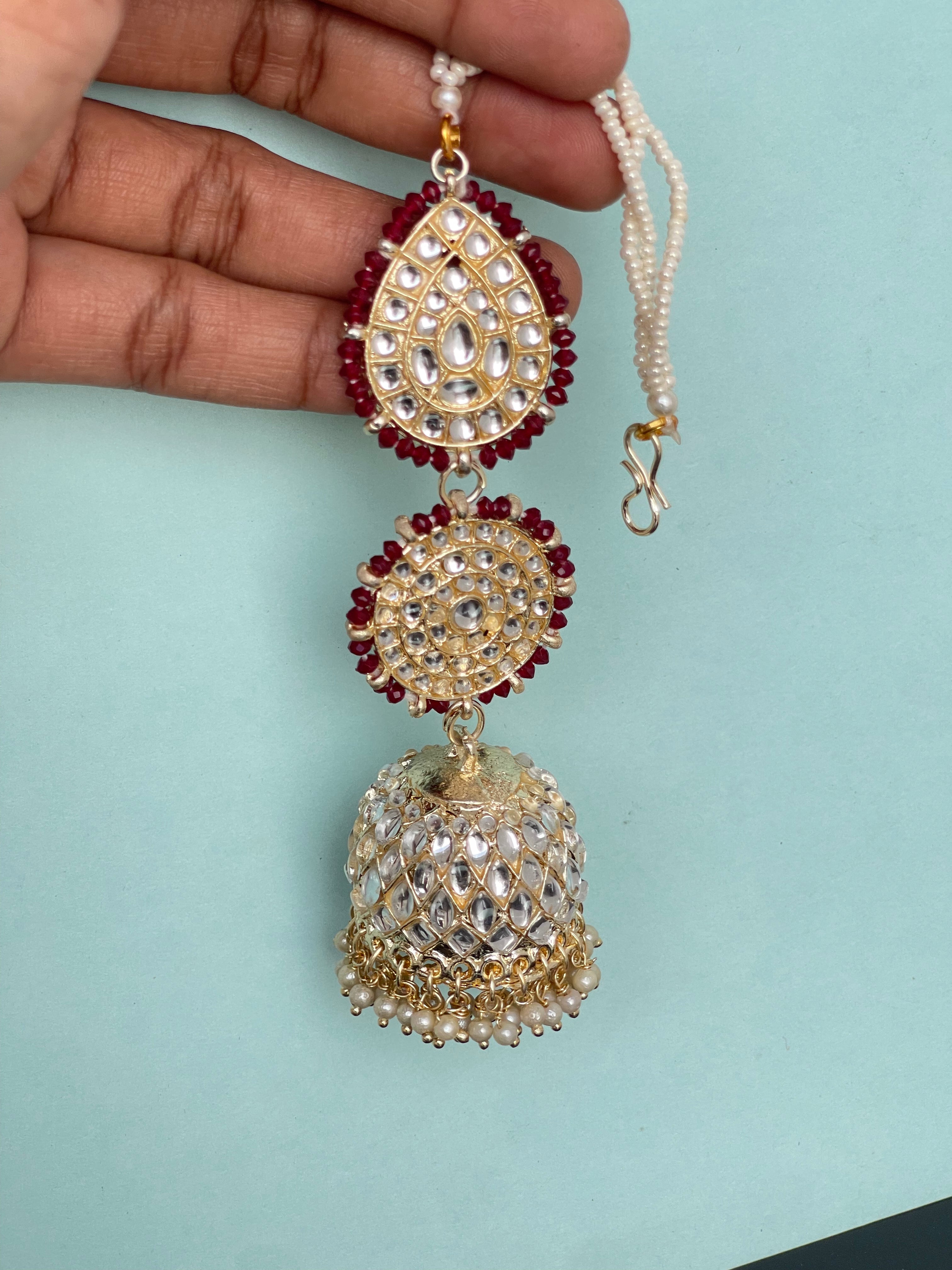 Big size Meenakari butta with pearl earchain