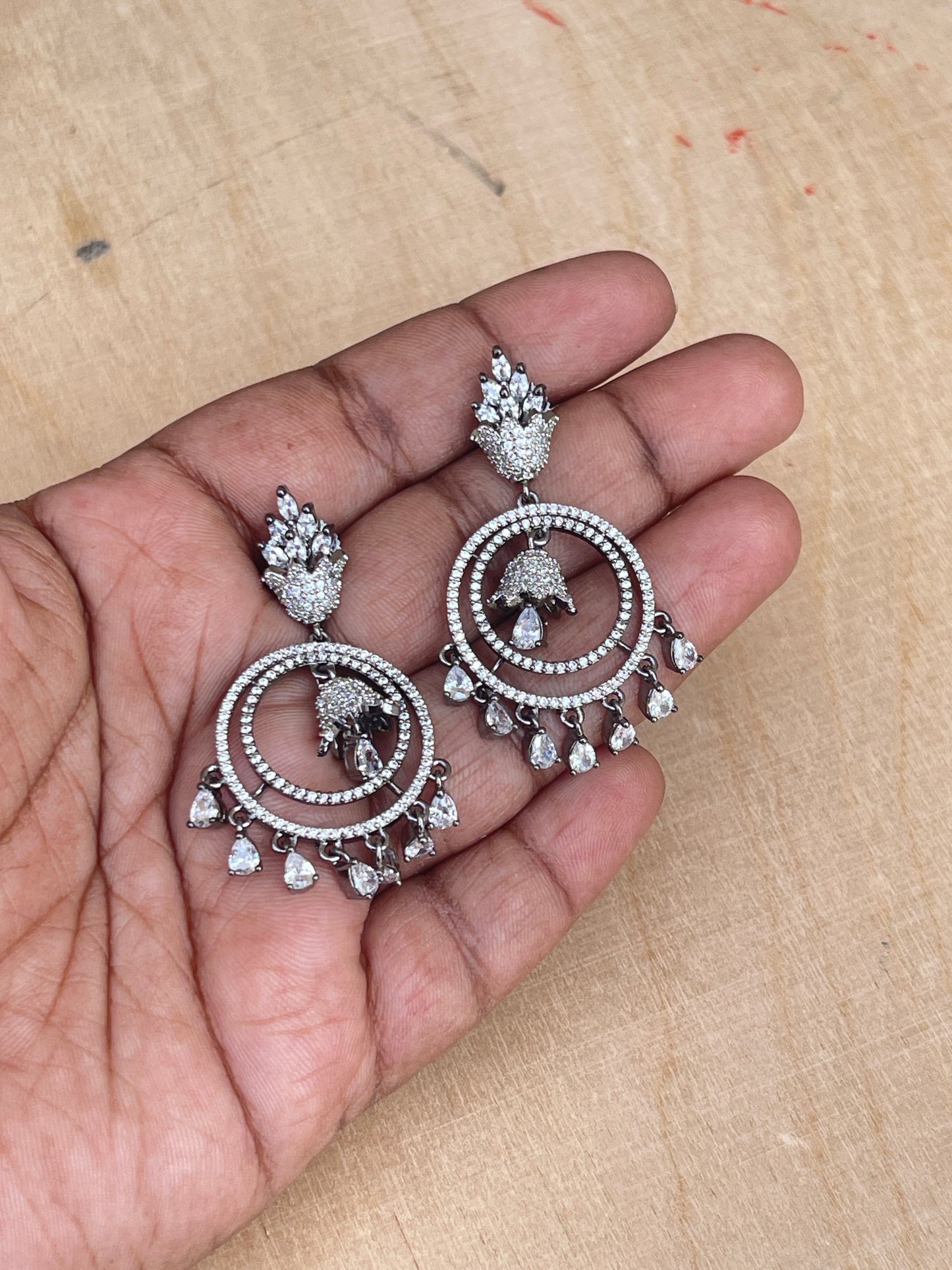 Zircon chandbali bell earrings