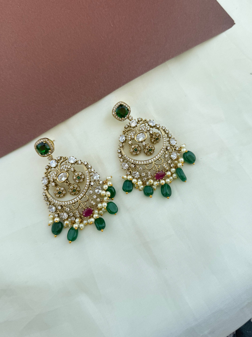 Er2050 green beads chandbali earrings