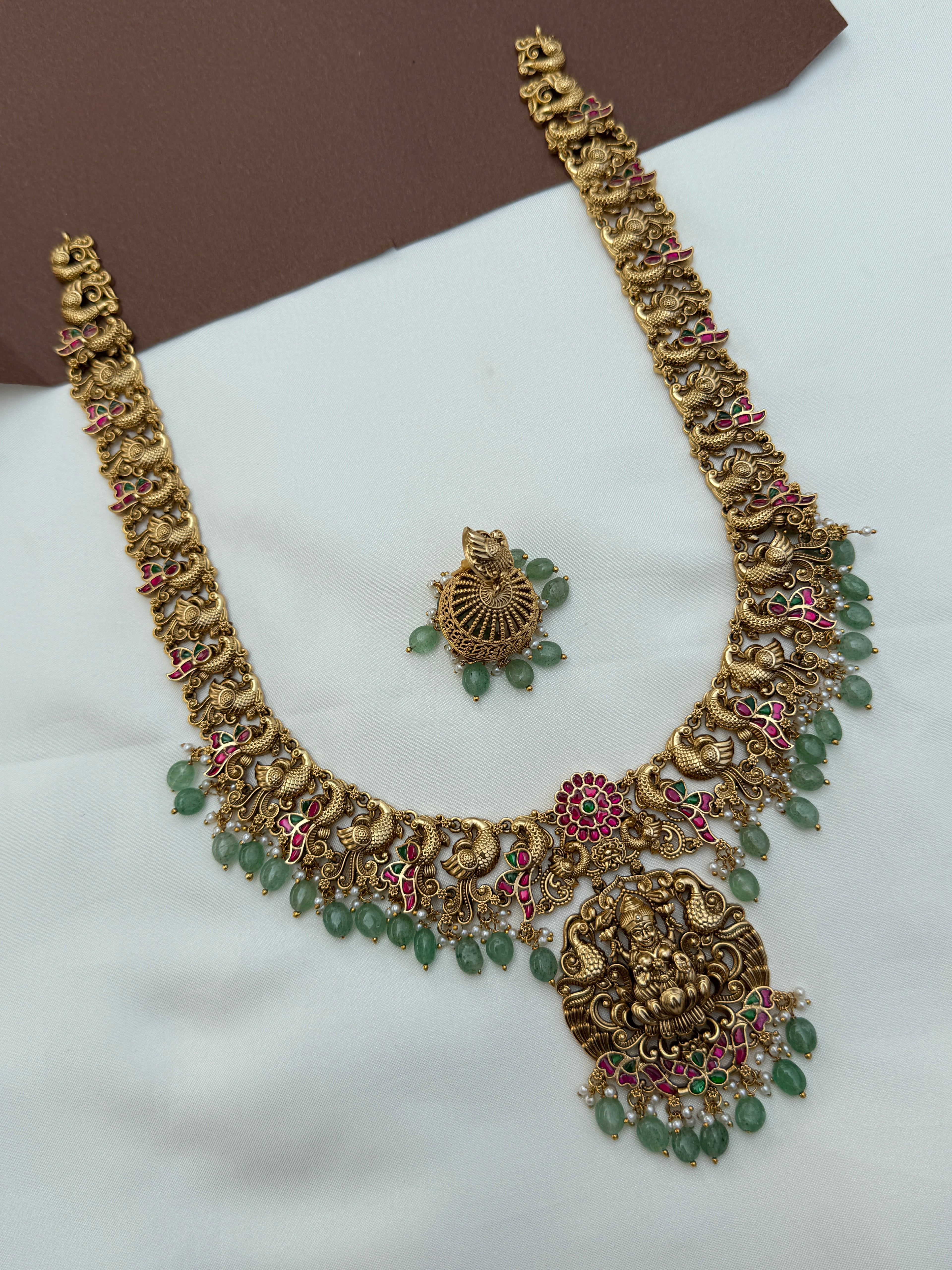 Lh577 nakshi jadau kundan long haram with earrings
