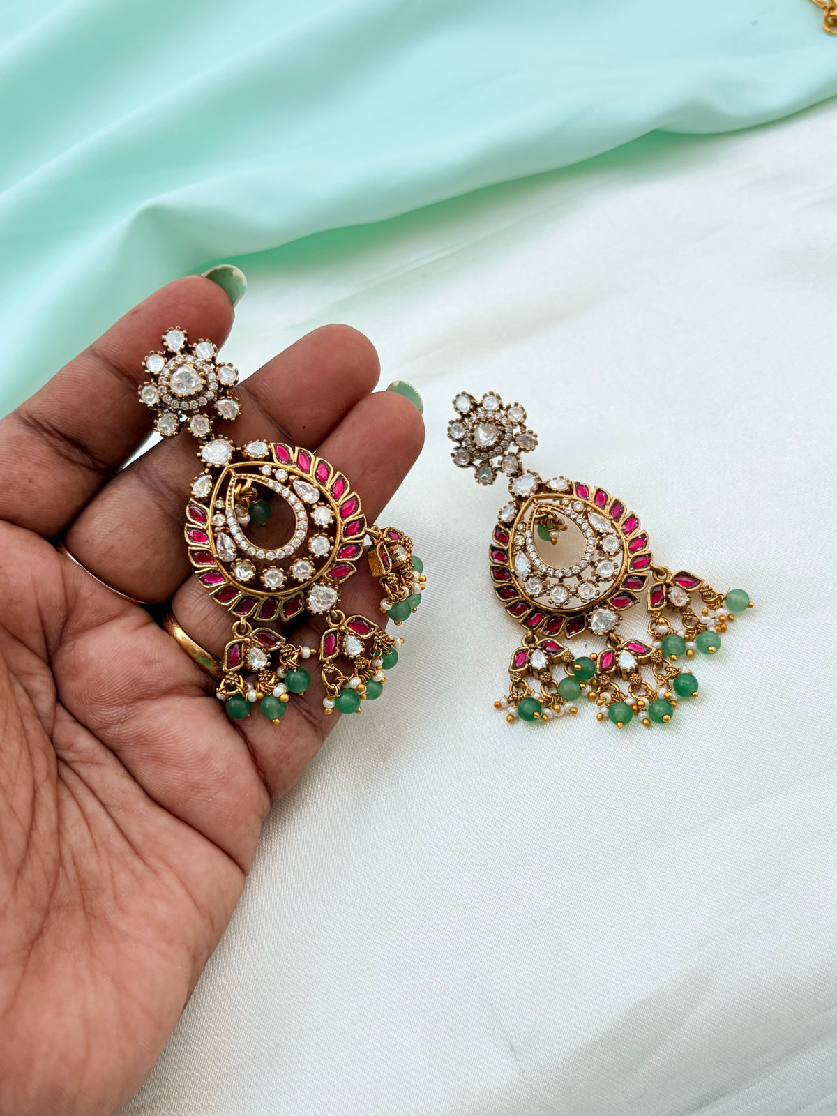 Multi jadau Kundan Chandbali earrings Er948