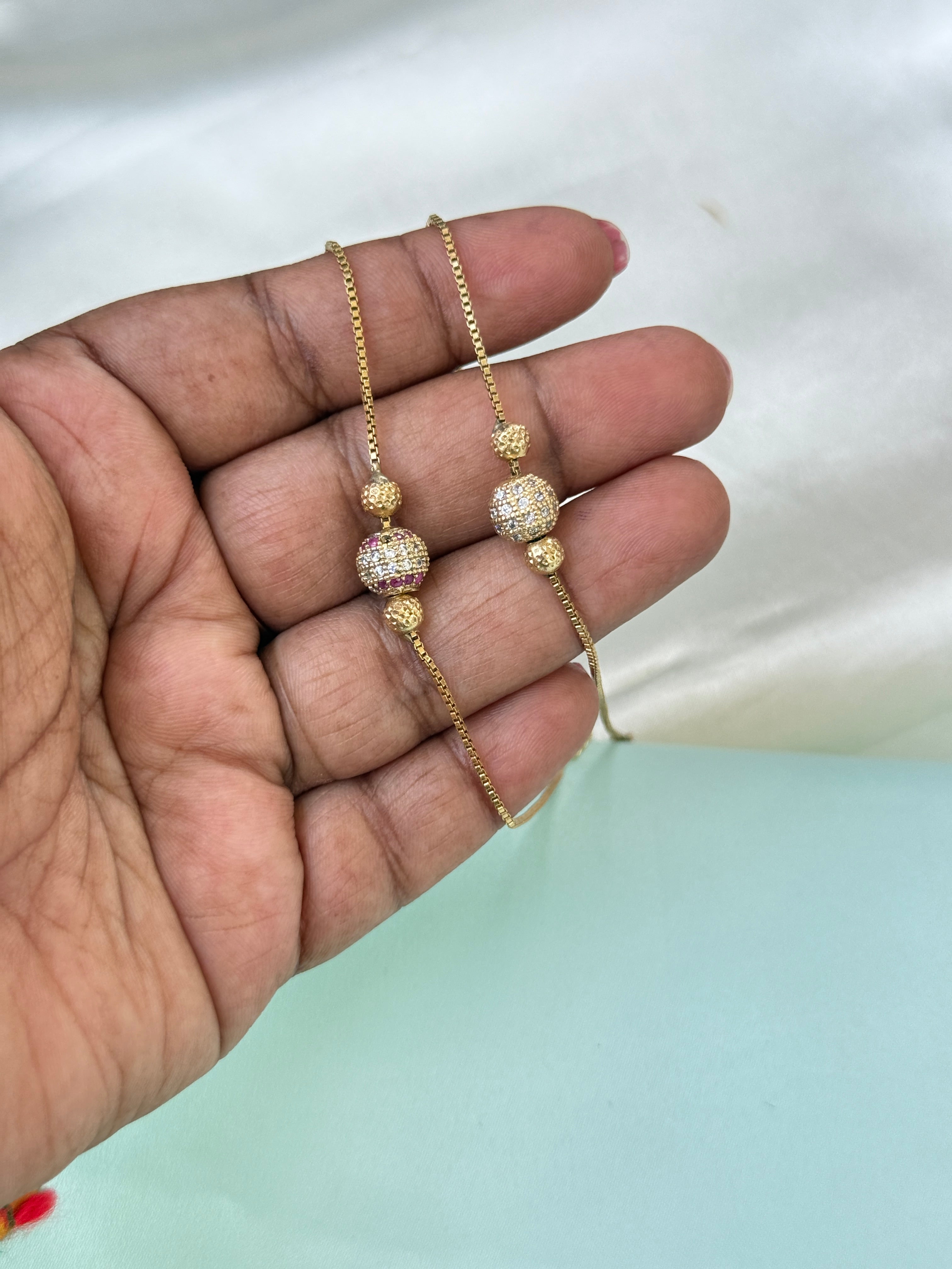 Ph627 panchaloham unpolished ball 7 inches 2.6 to 2.8 adjustable chain bracelet