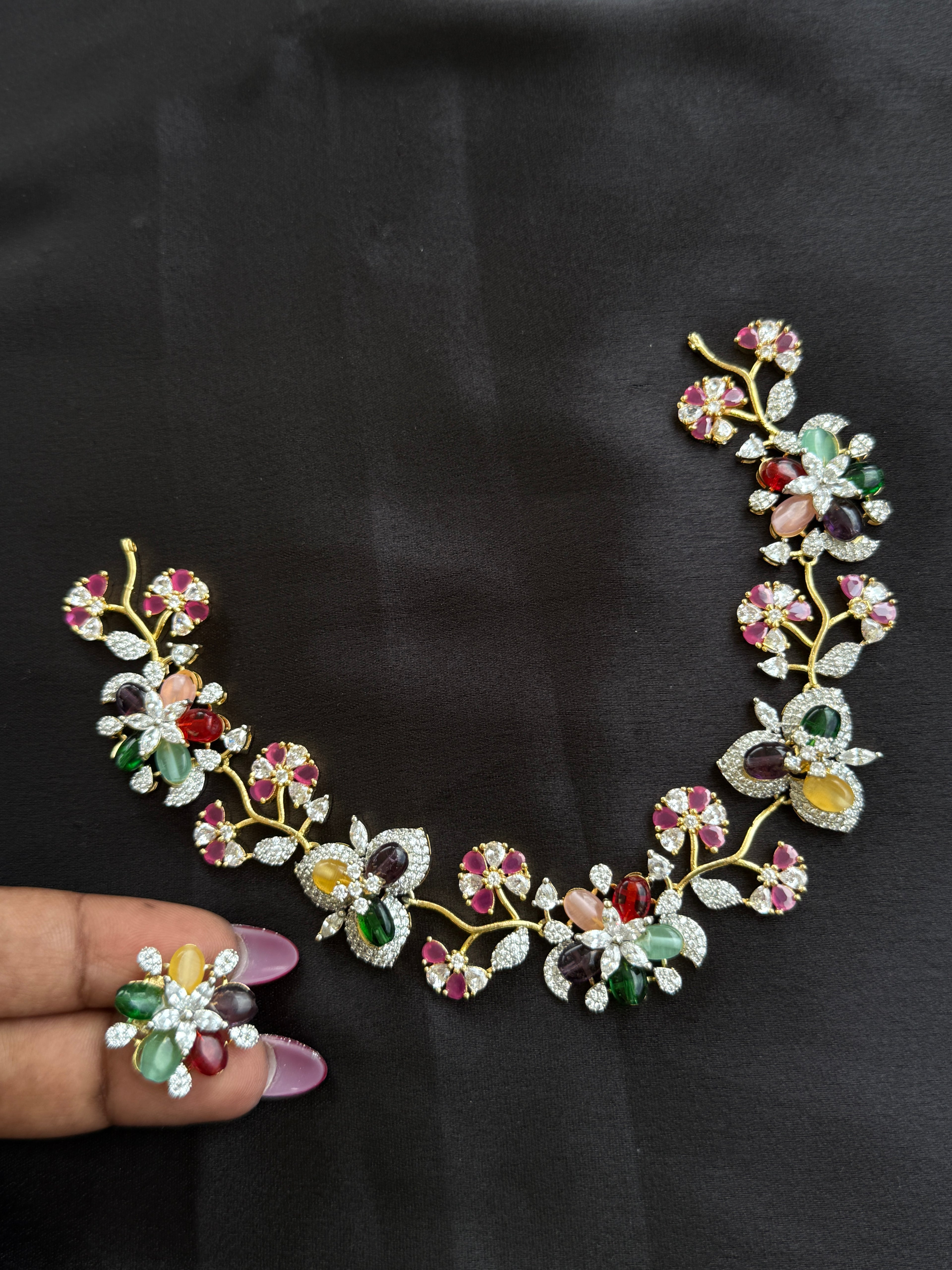 Ns212 multi flower zircon neckset with earrings
