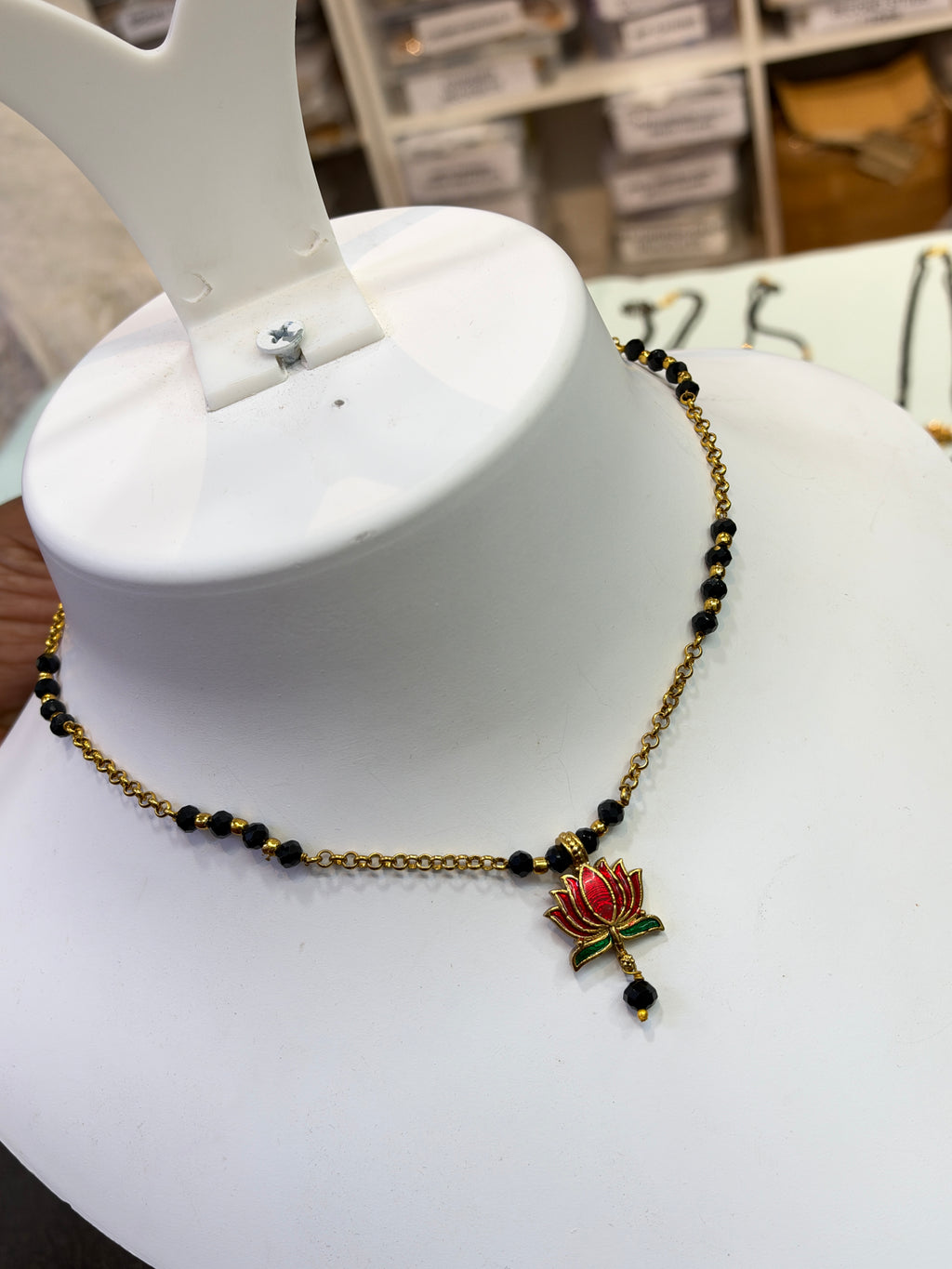 Multi lotus drop Black beads 18 inches BB420