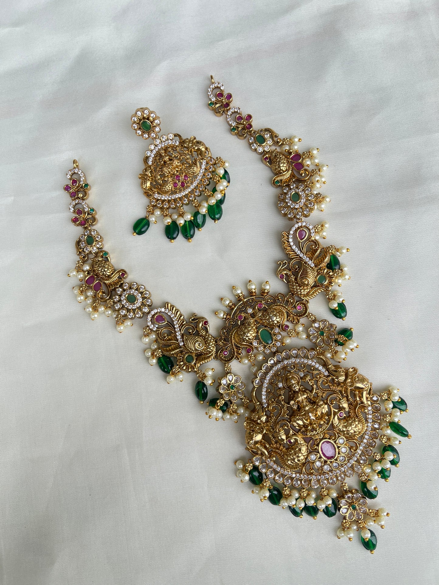 Lakshmi Devi green beads heavy neckset