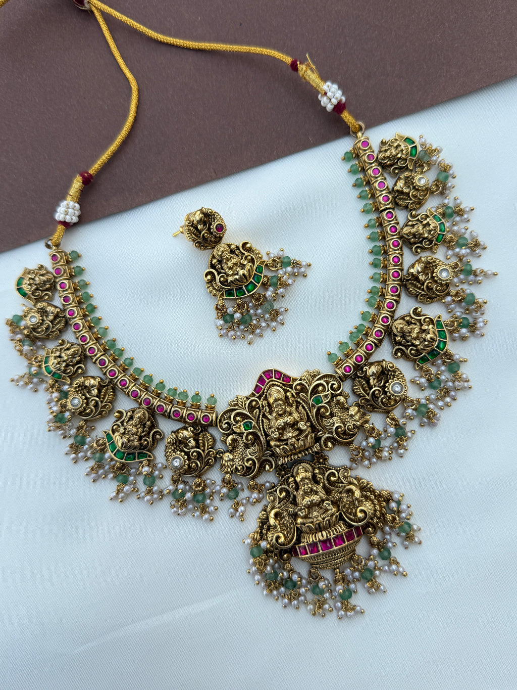 Ns644 dual peacock Lakshmi devi nakshi jadau kundan neckset
