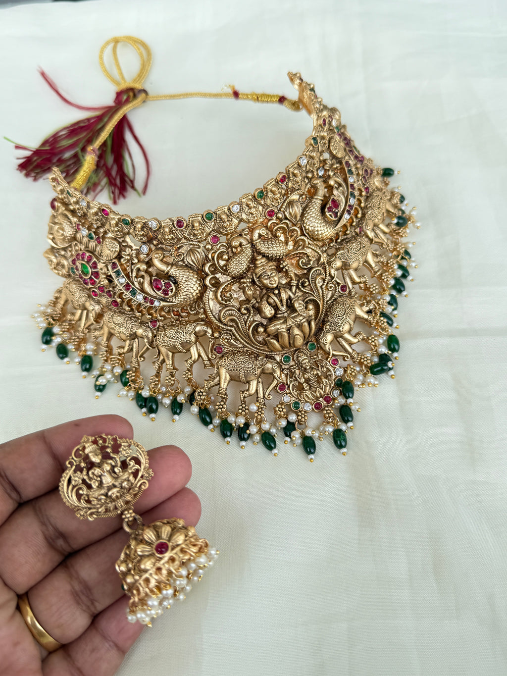 Ch008 heavy Lakshmi Devi choker with earrings
