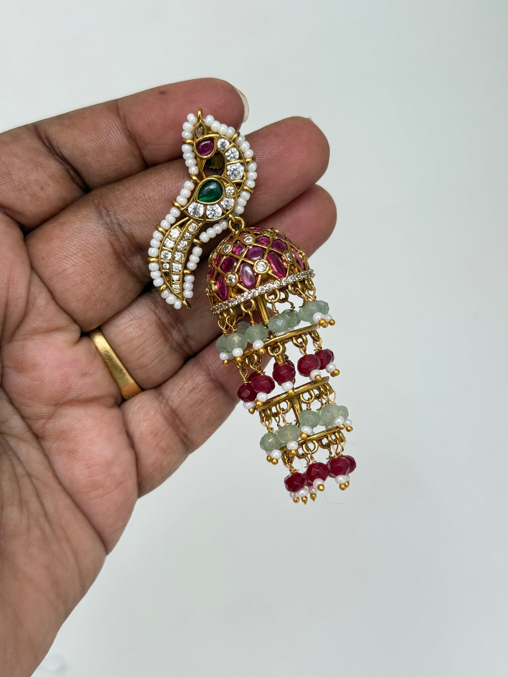 Er92 peacock kemp uncut Kundan earrings (lightweight)