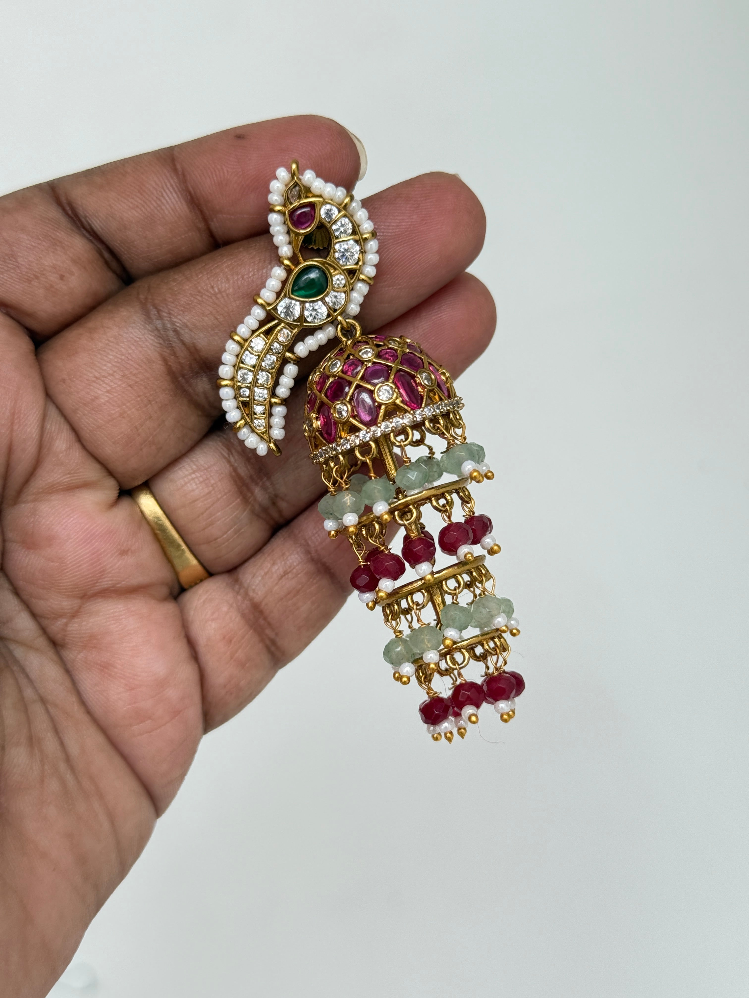 Er92 peacock kemp uncut Kundan earrings (lightweight)