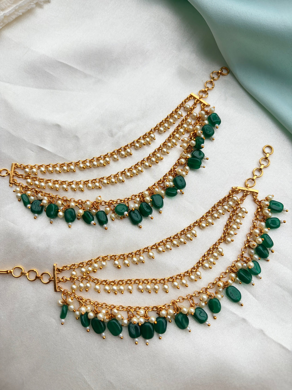 3 layers pearls and green beads Chempaswaralu ch240