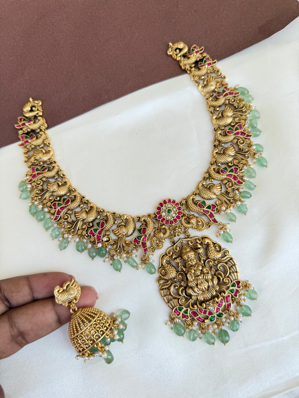 Ns568 lakshmi Devi nakshi jadau Kundan neckset
