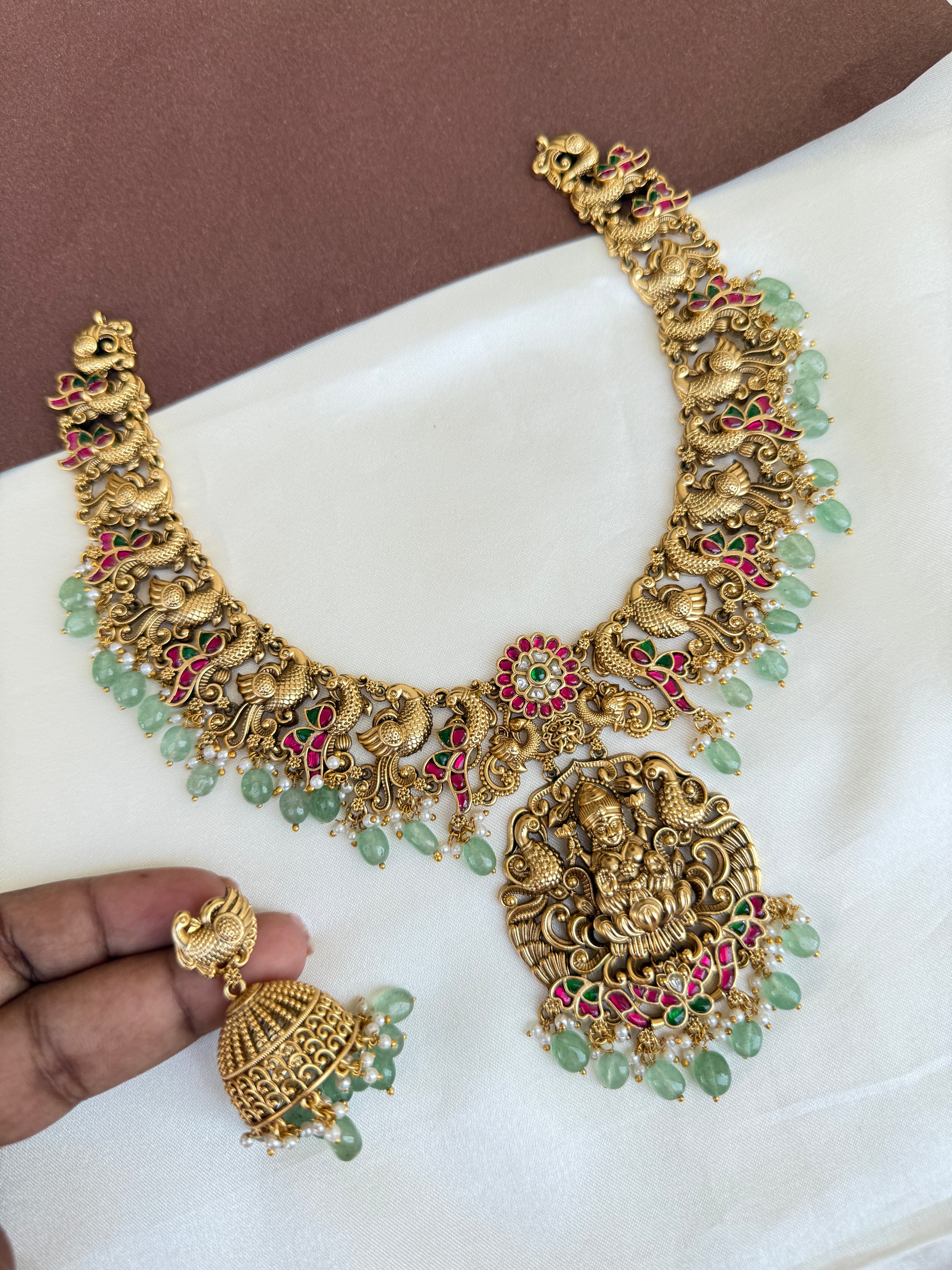 Ns568 lakshmi Devi nakshi jadau Kundan neckset