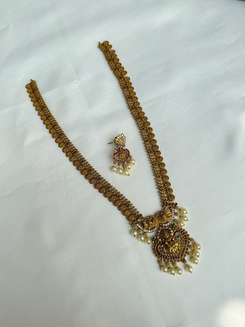 Lh549 v shape Lakshmi devi peacock 3/4th kasulaperu haram