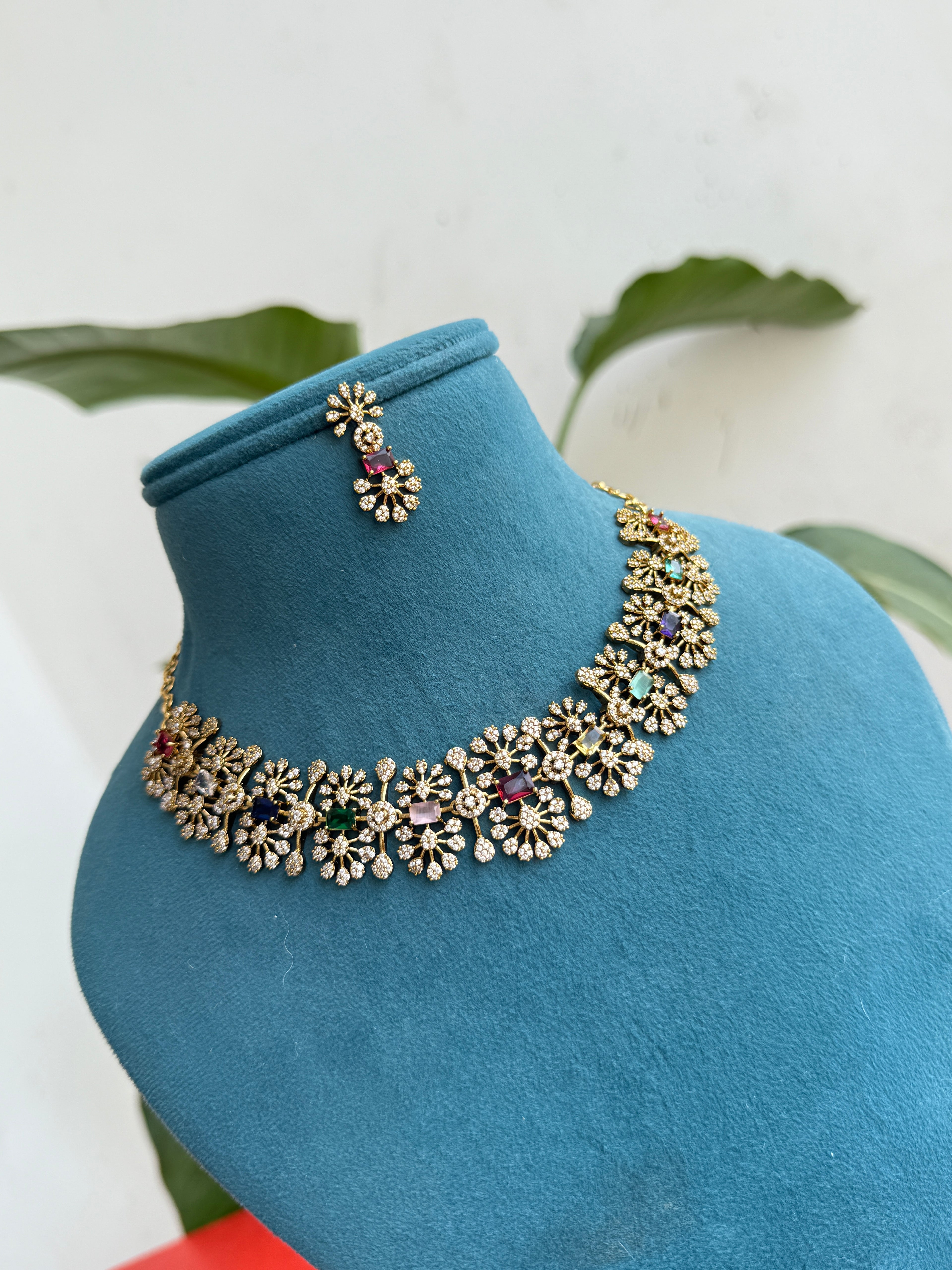 NS430 navaratan multi neckset with earrings