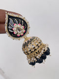 Black drop jhumkas with beads hanging ER6148