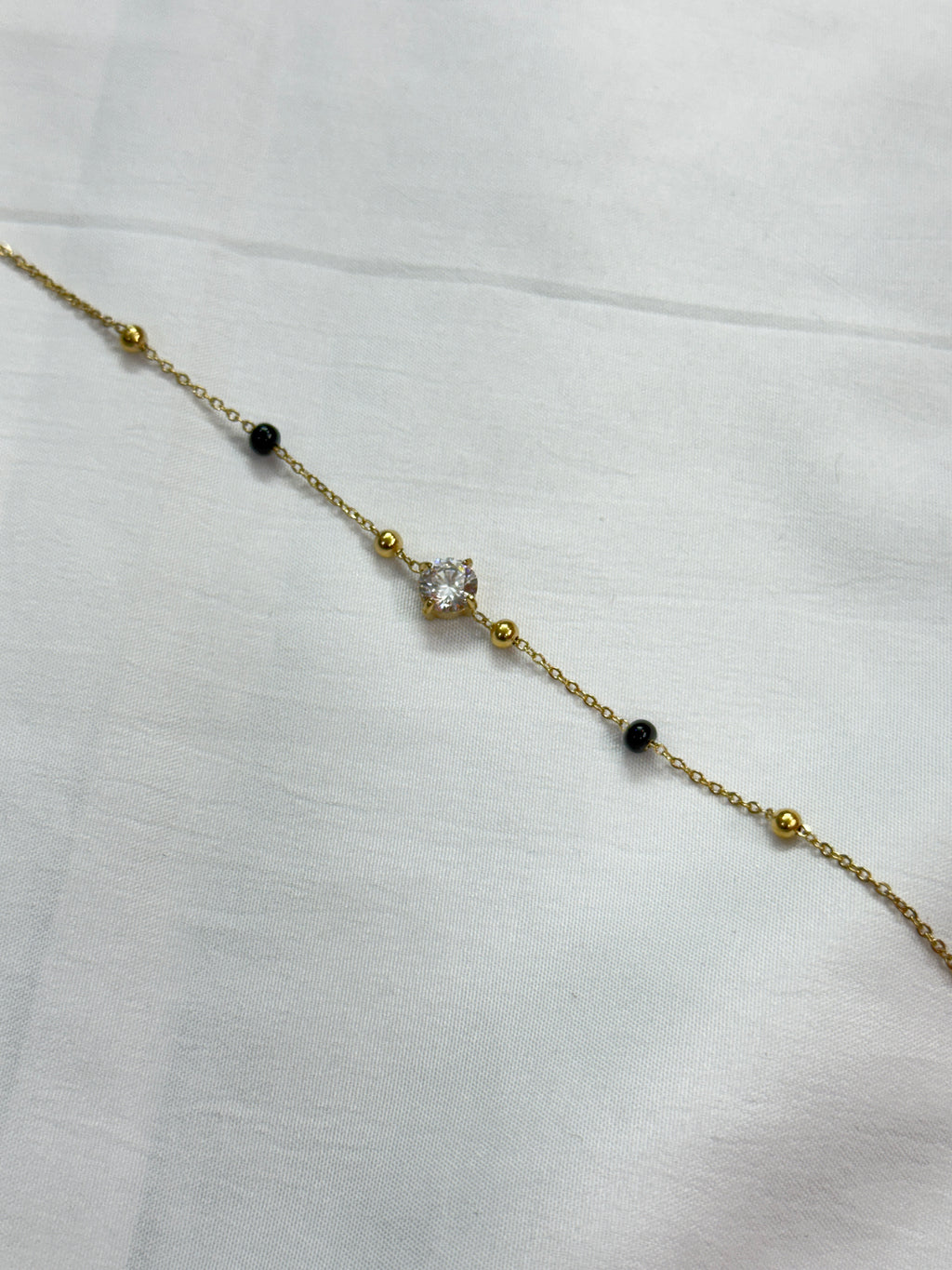 Br519 single line solitaire stone blackbeads bracelet (color won't fade) anti-tarnish