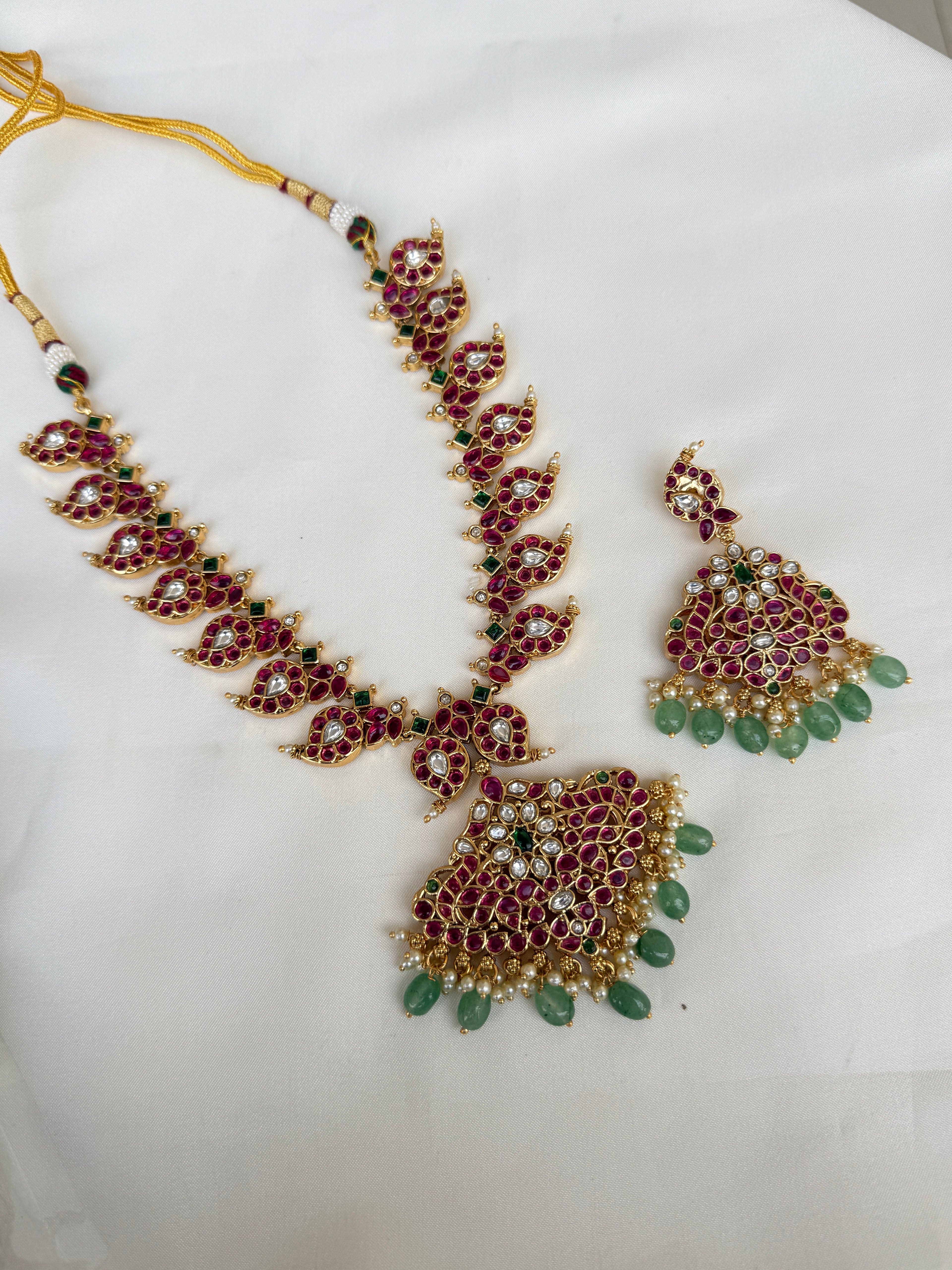Ns330 reversible mango neckset with uncut Kundan and kemp