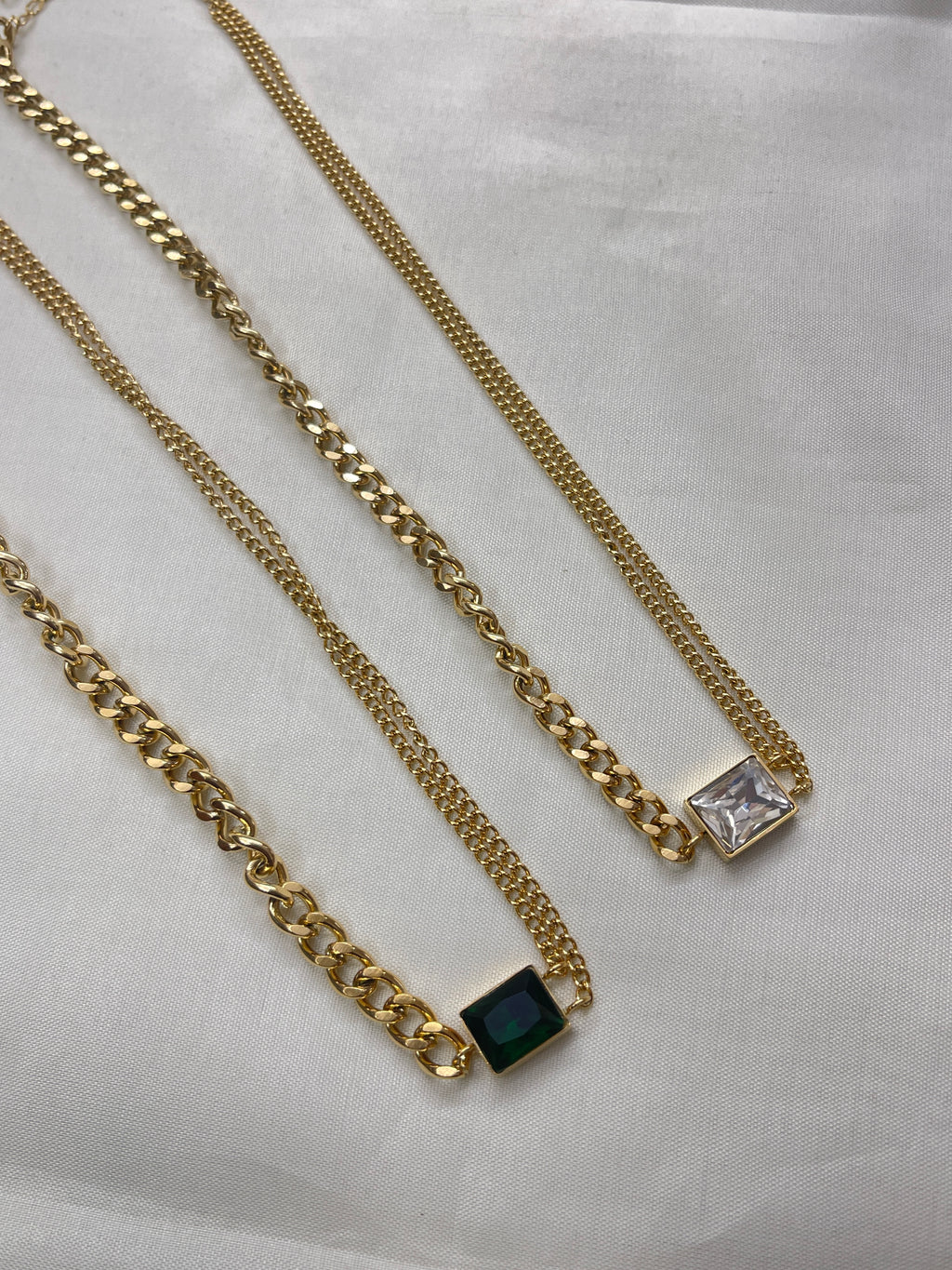 Green white stone Western 2 lines gold chain dc508