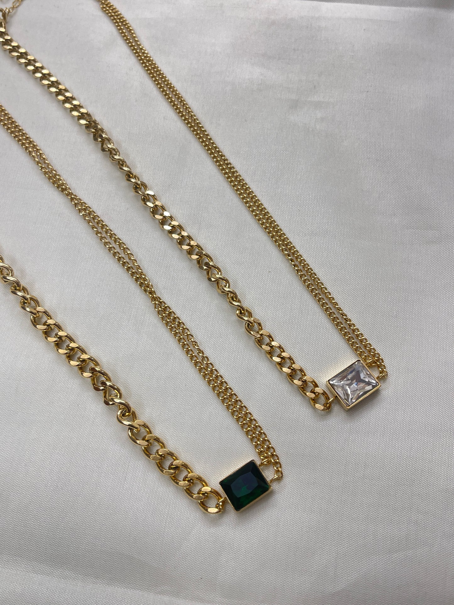 Green white stone Western 2 lines gold chain dc508