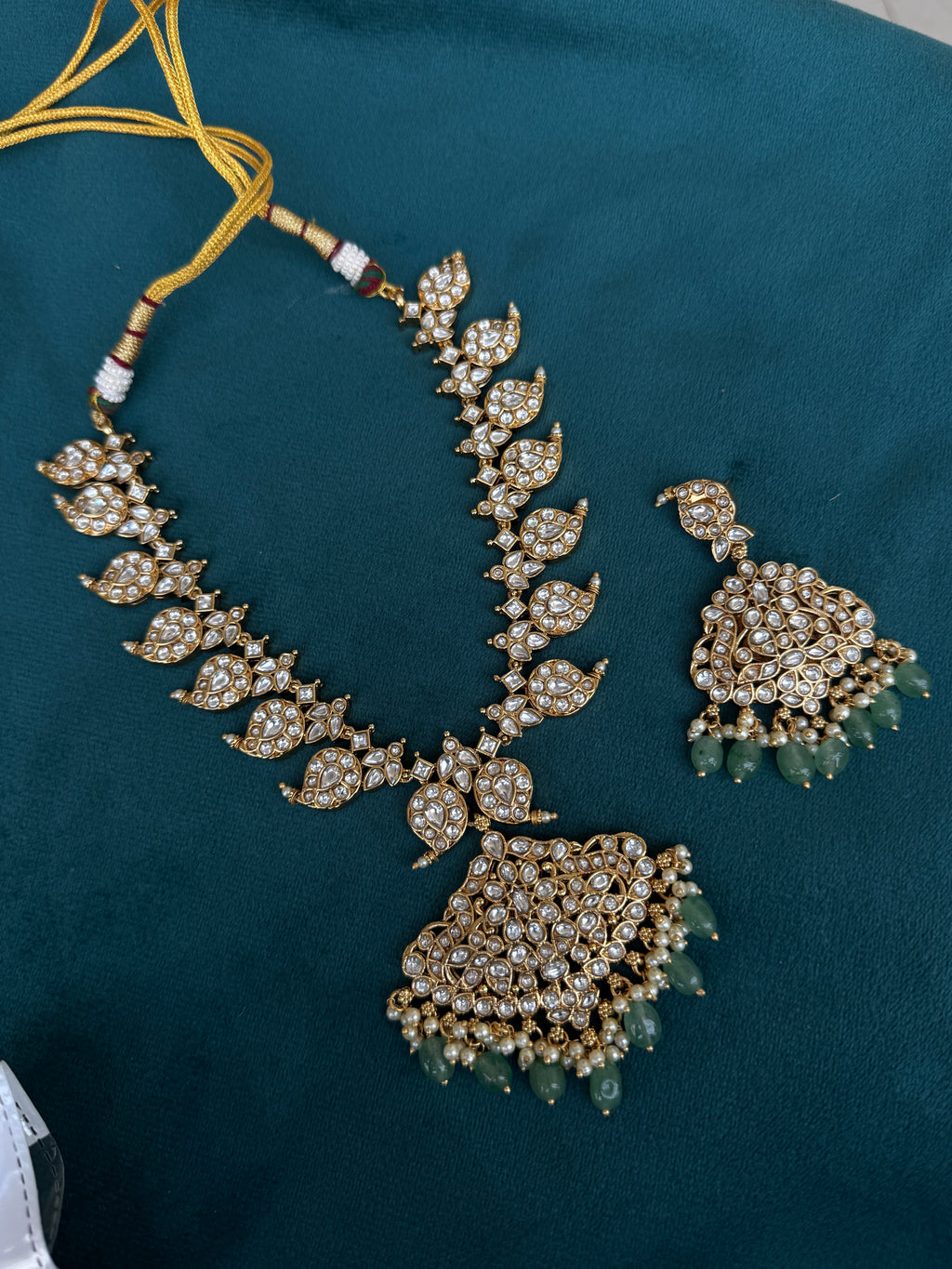 Ns330 reversible mango neckset with uncut Kundan and kemp