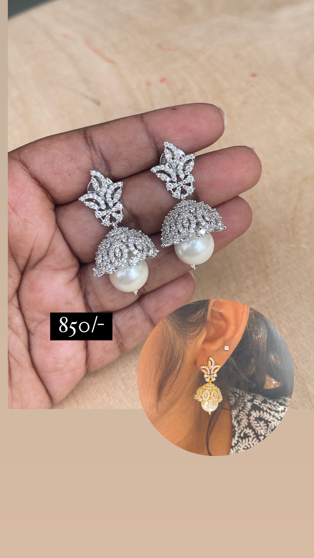 Diamond finish butta pearl earrings sen005