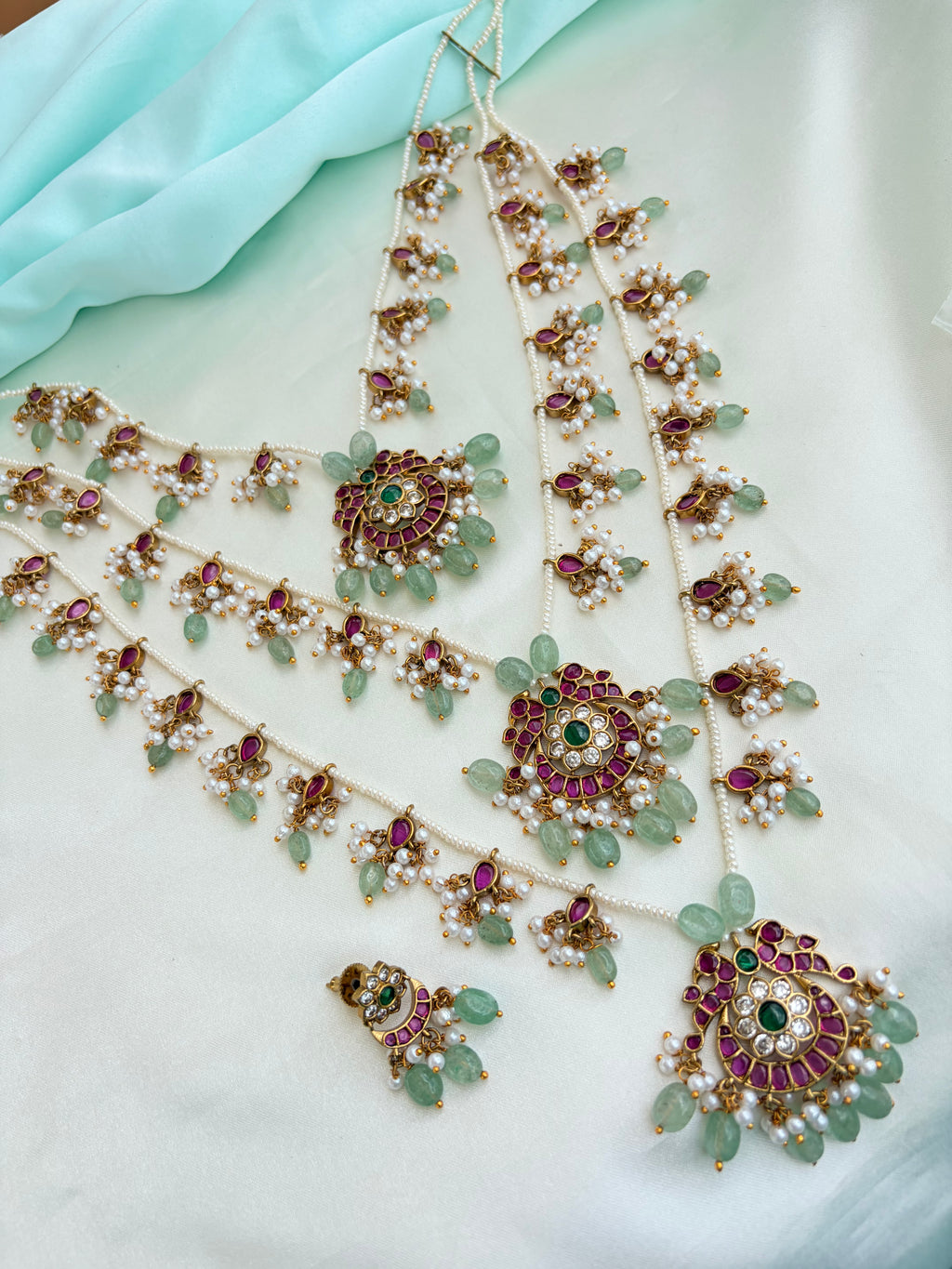 Emerald & Ruby Pearl Heritage Neckset with Earrings Ns309