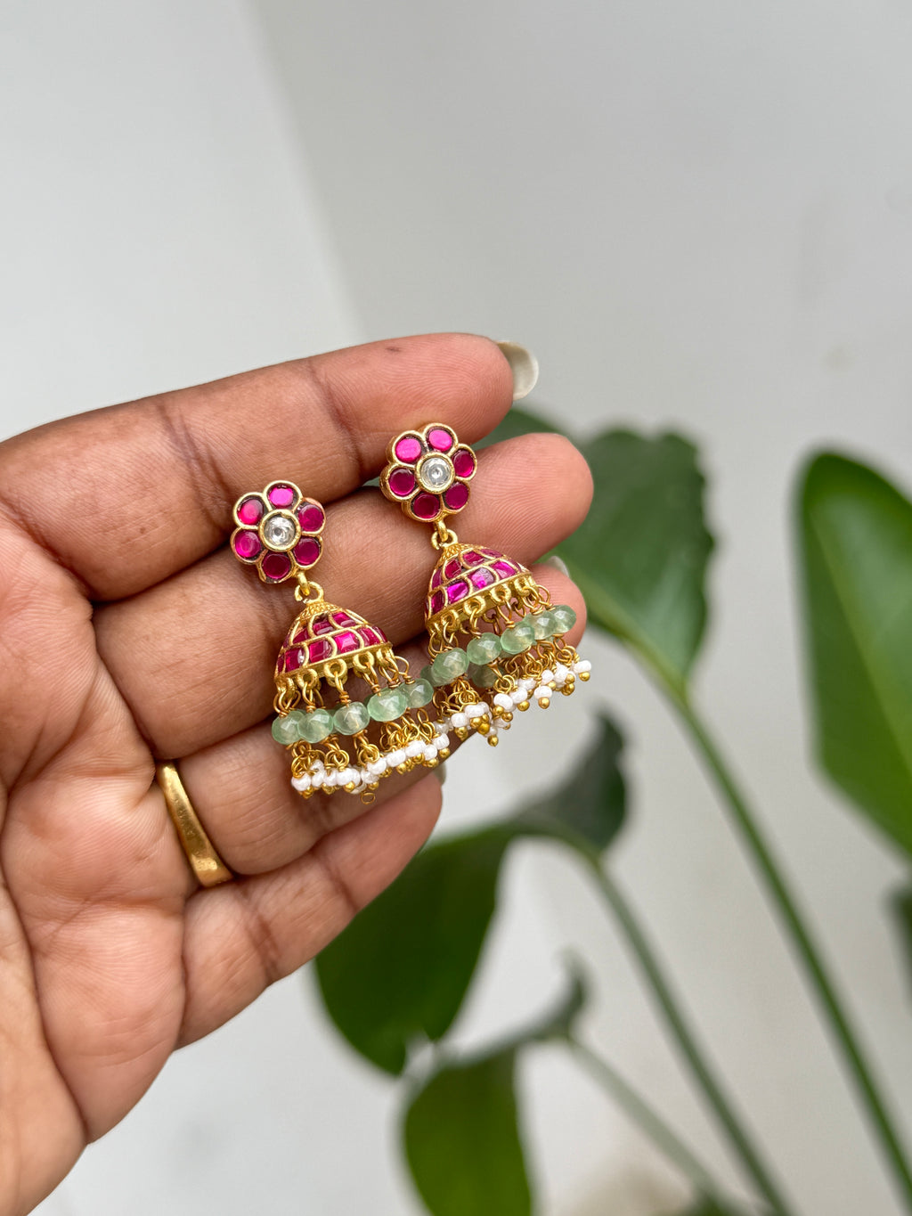 Er119 flower jadau Kundan butta Earrings