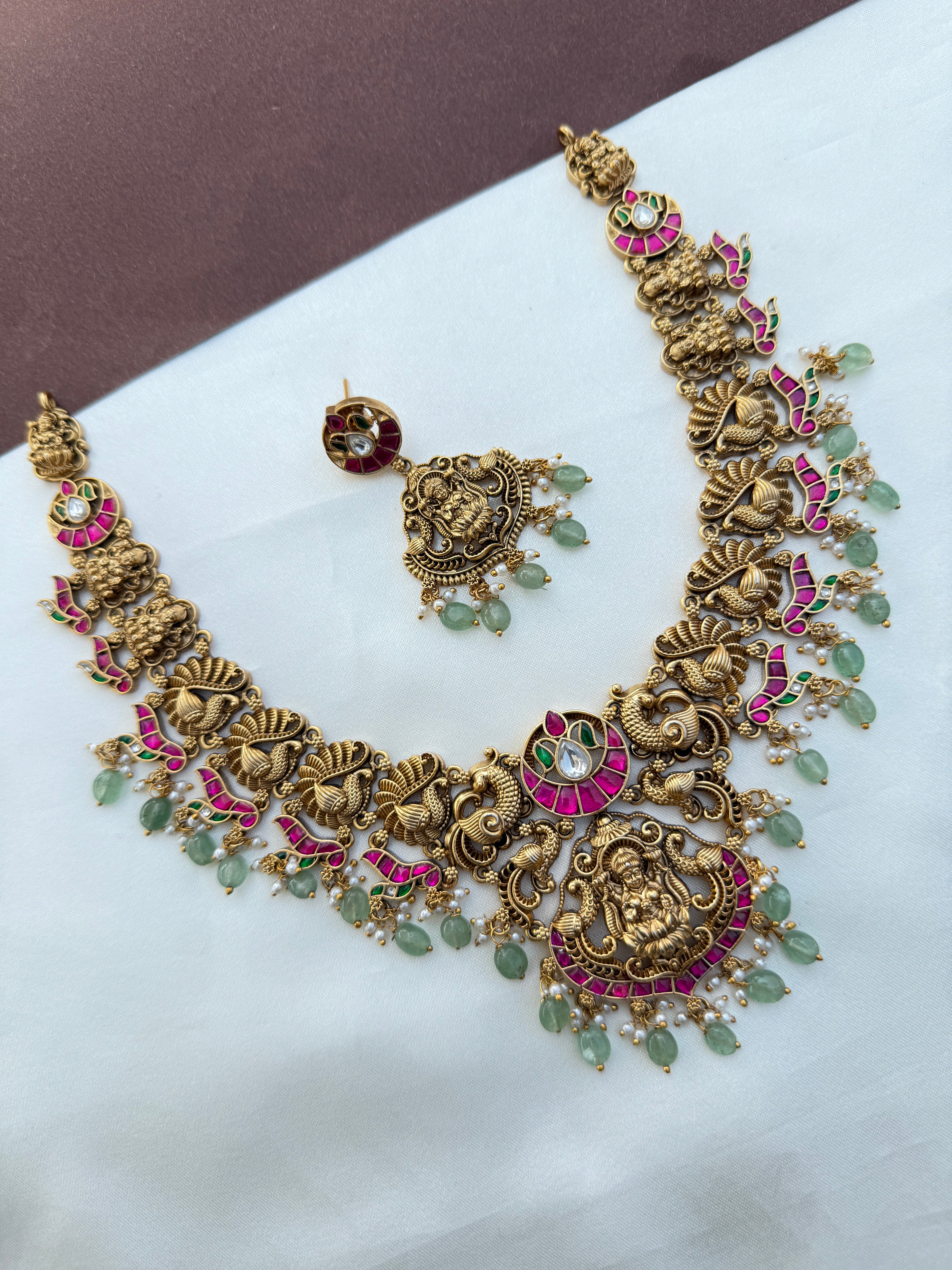 Ns579 Lakshmi Devi nakshi jadau Kundan neckset