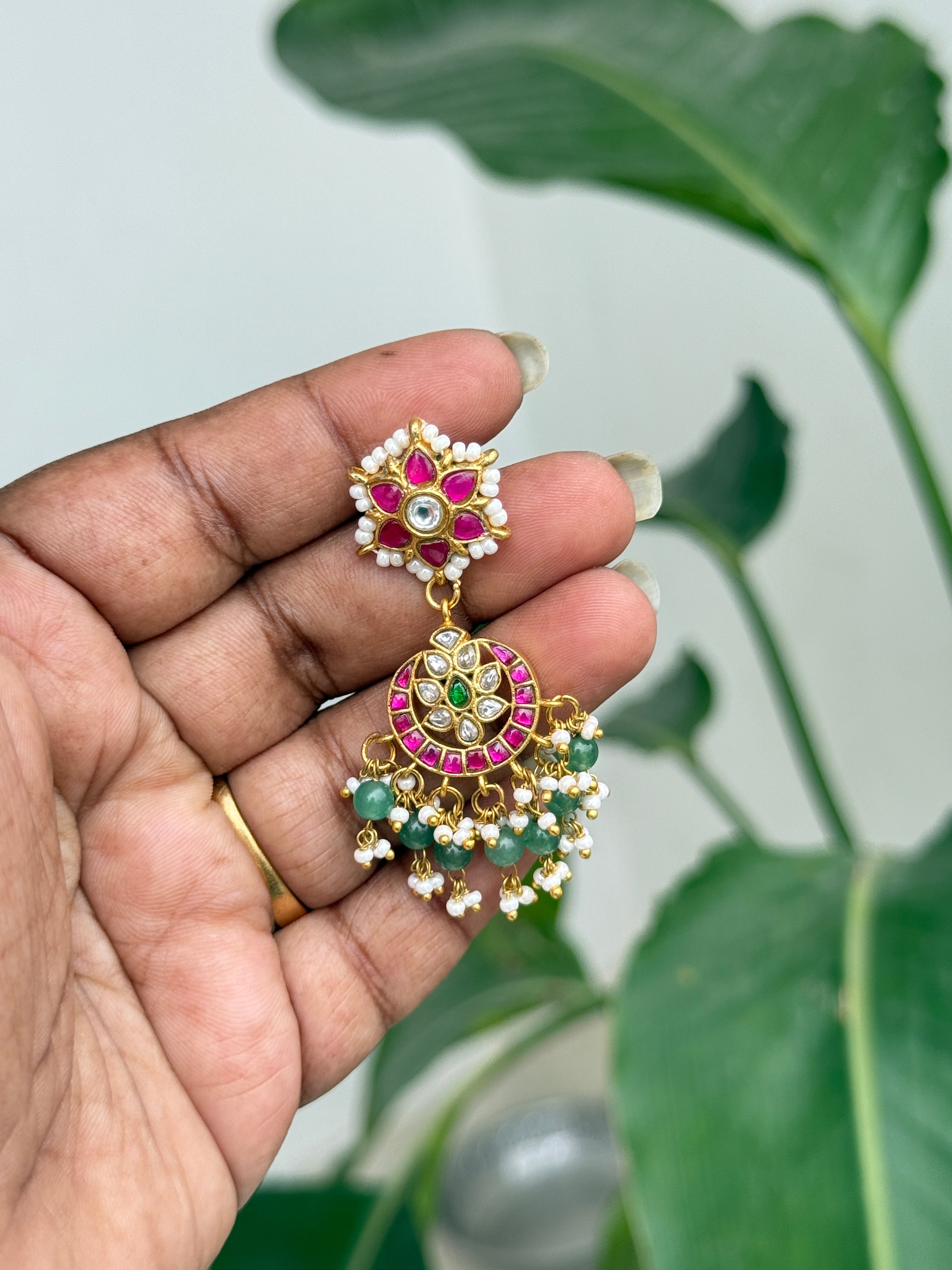 Er114 jadau Kundan chandbali earrings