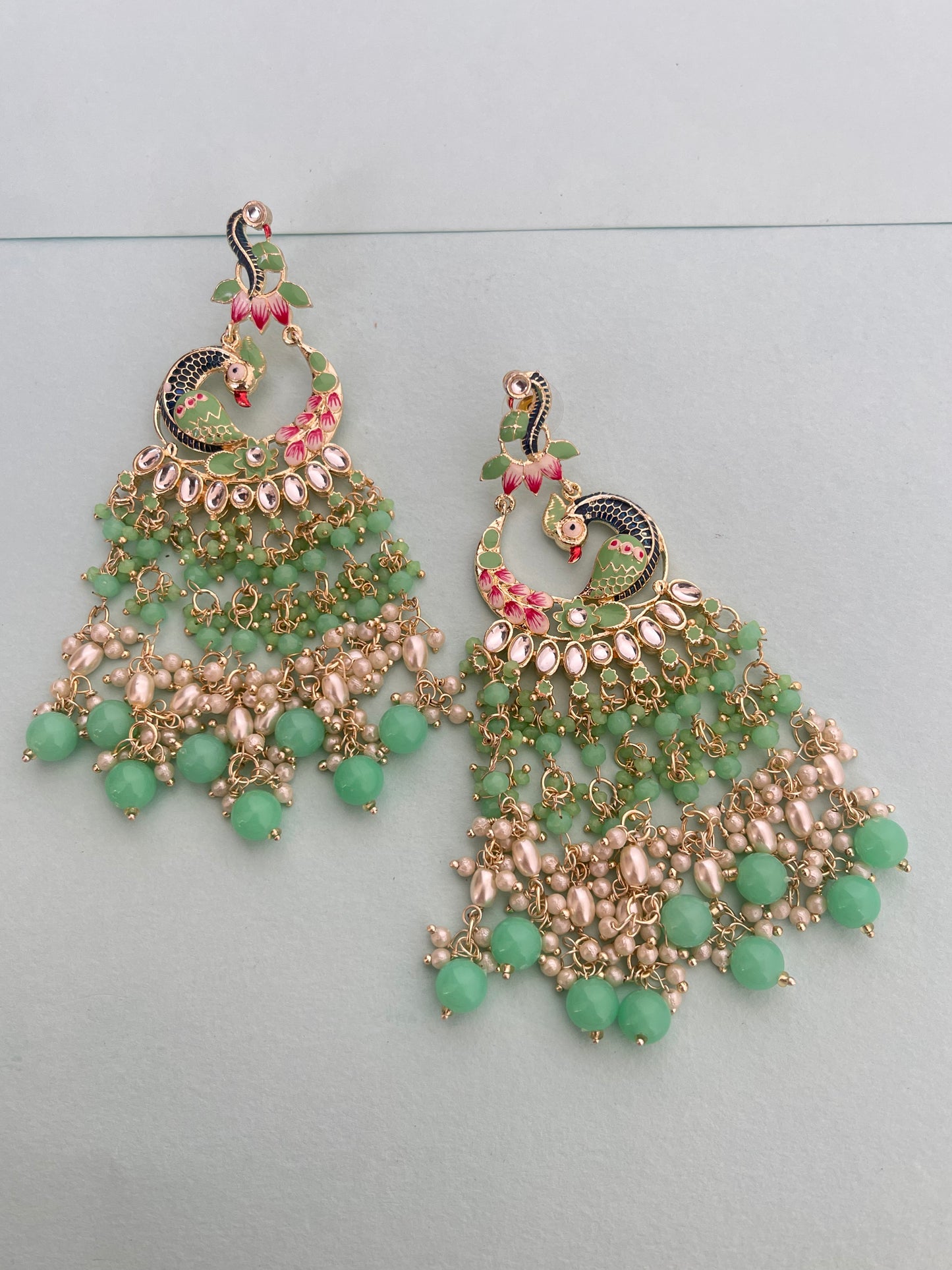 Peacock pearl hanging earrings