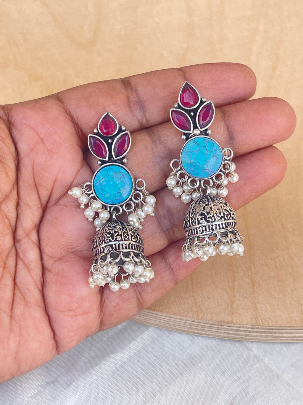 Ruby skyblue Oxidized earrings