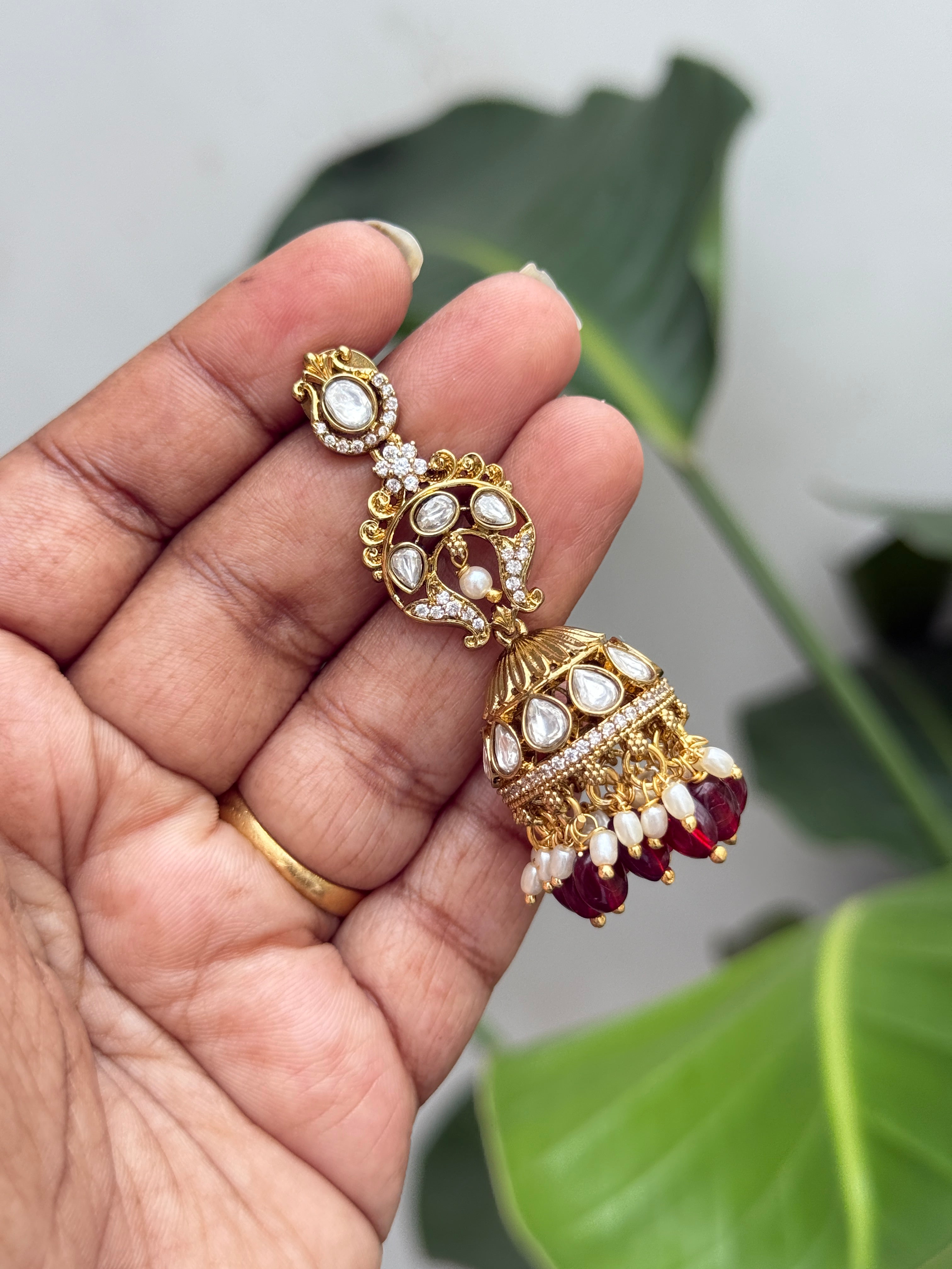 Er94 Victorian moissanite Mehandhi butta Earrings