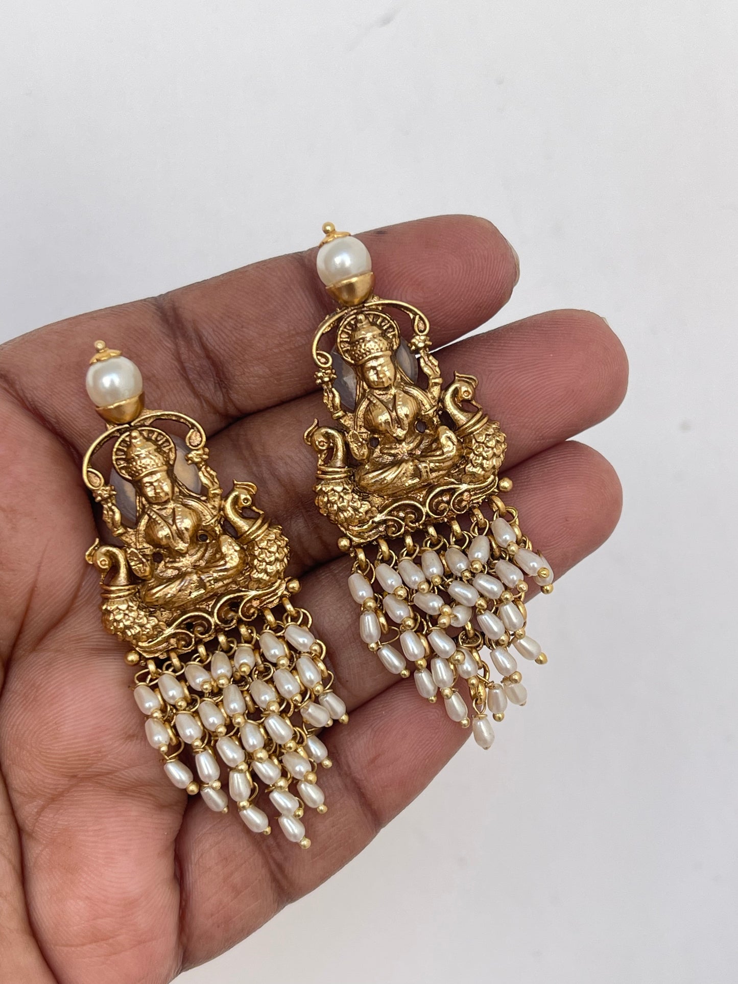 Lakshmidevi Antique Chandbali Earrings with Rice Pearls