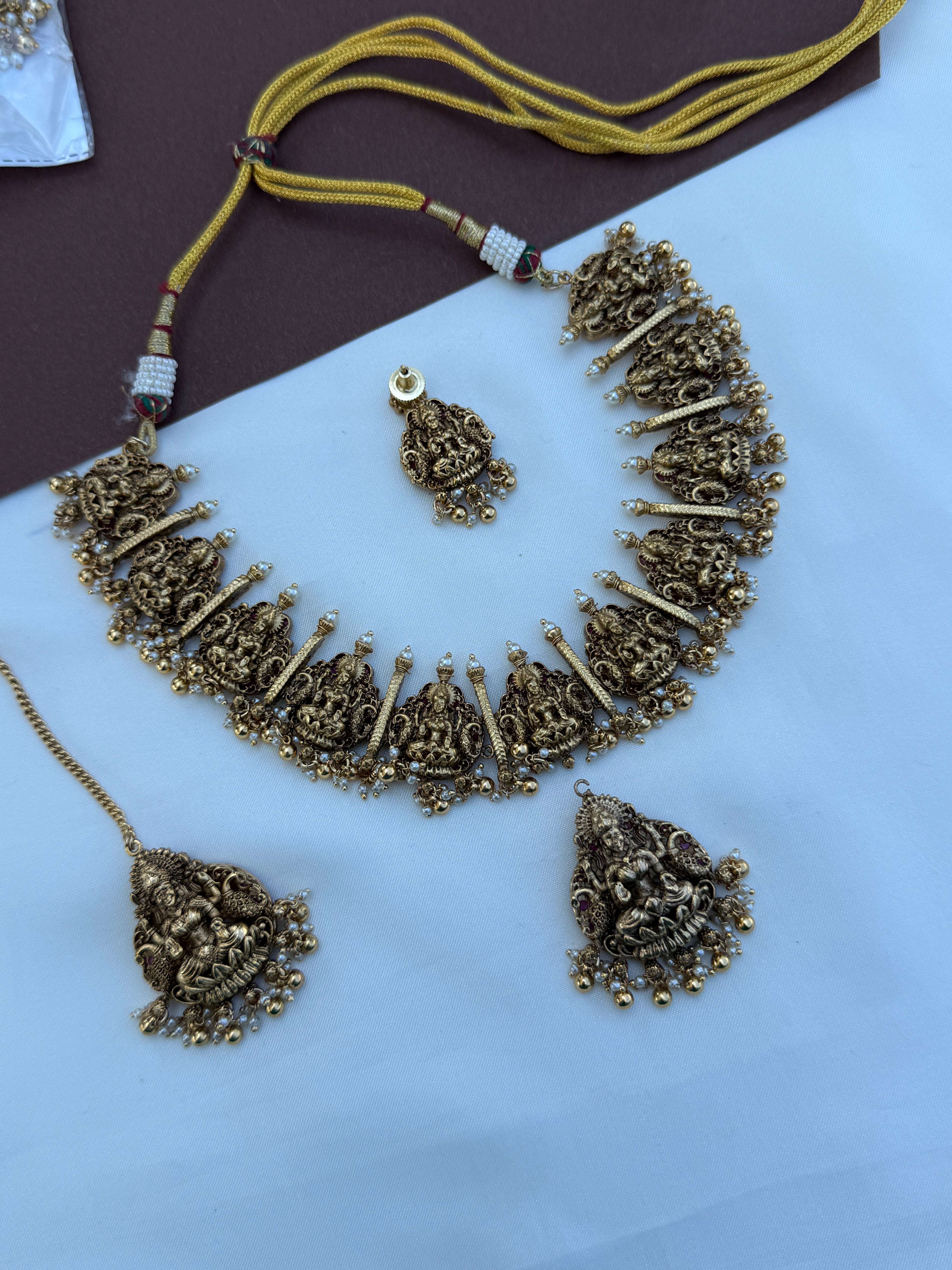 Ns739 2 in one kemp neckset one side kemp another side Lakshmi devi necset with tikka