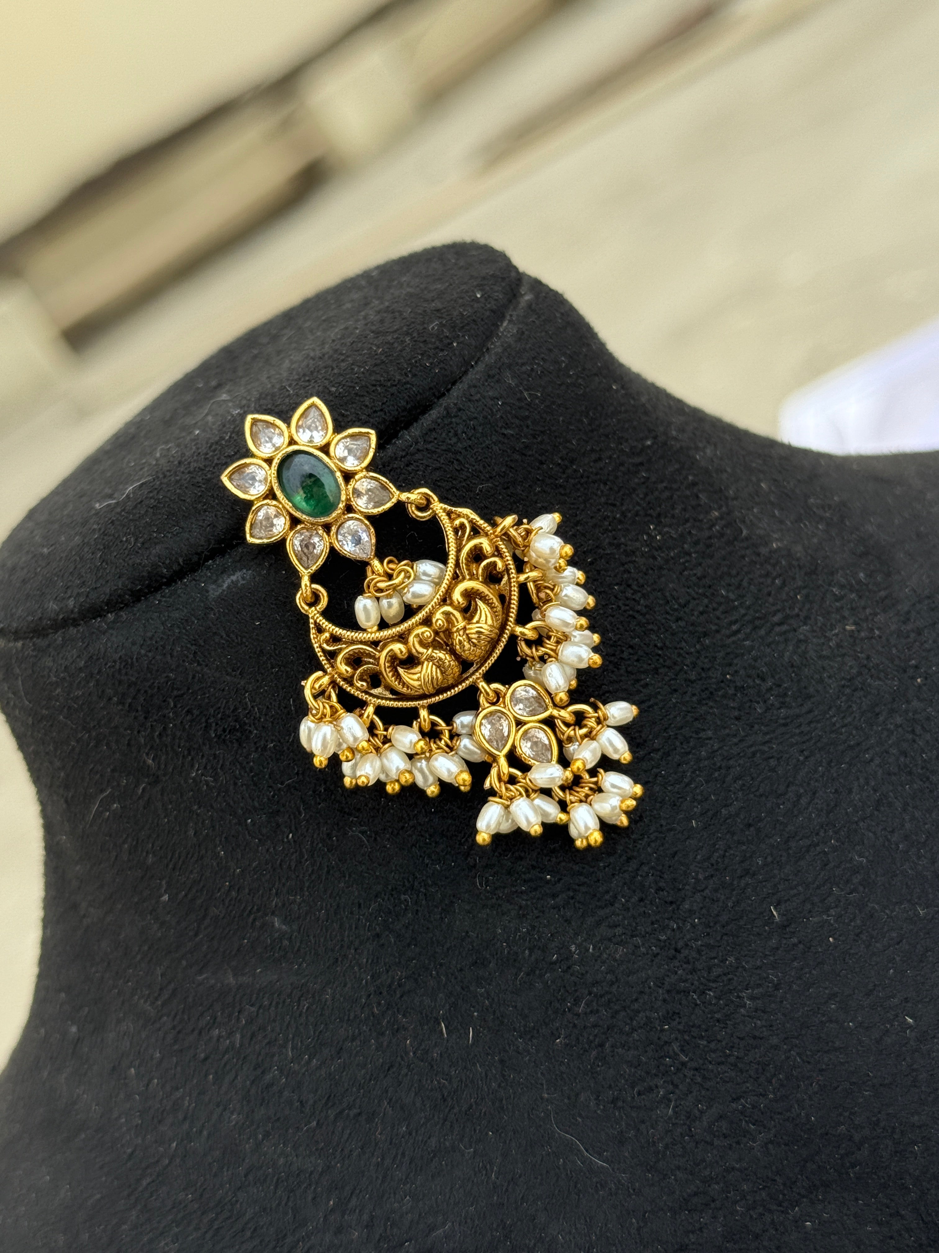 Er52 Dual peacock rice pearls chandbali