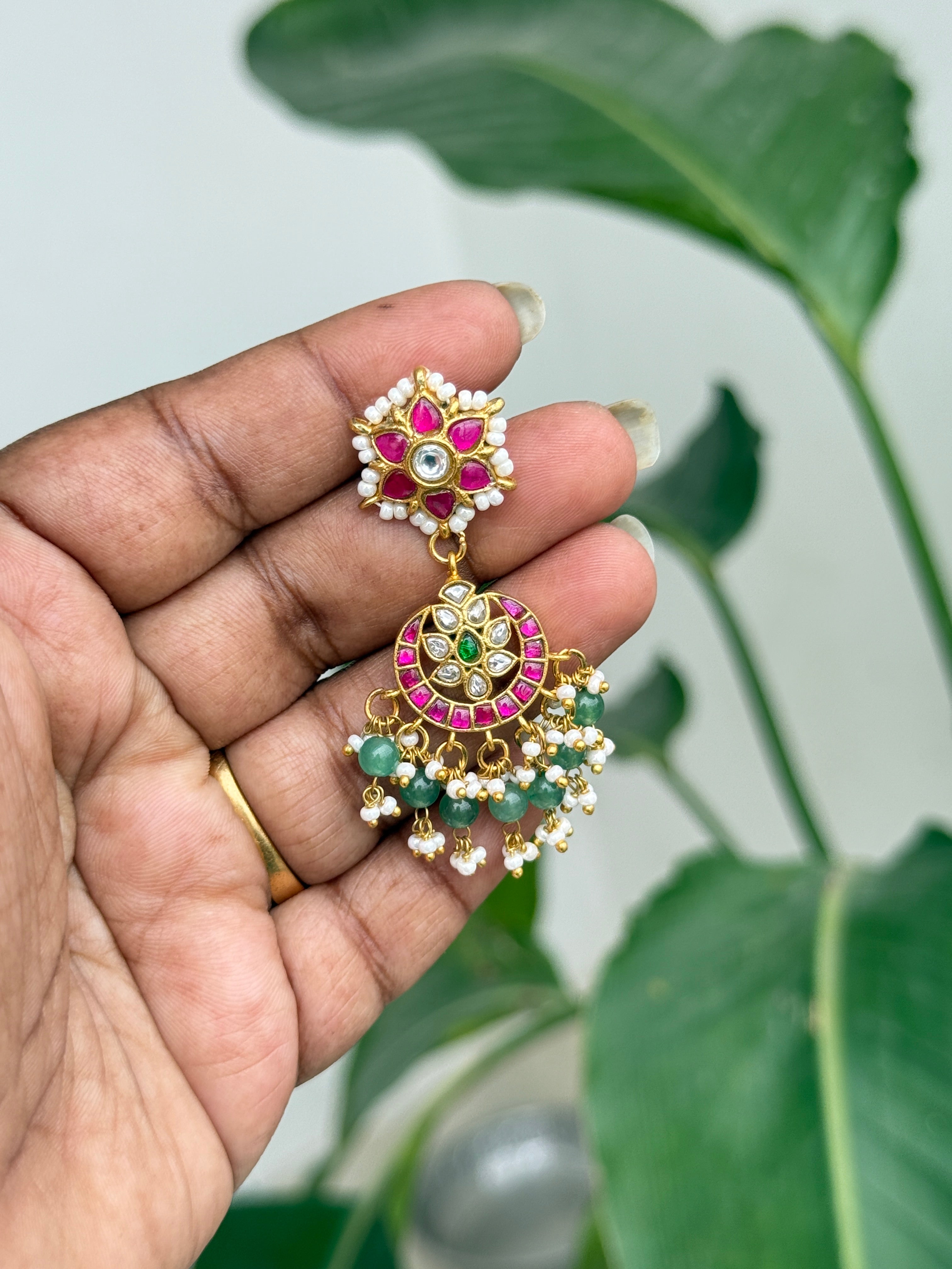 Er114 jadau Kundan chandbali earrings