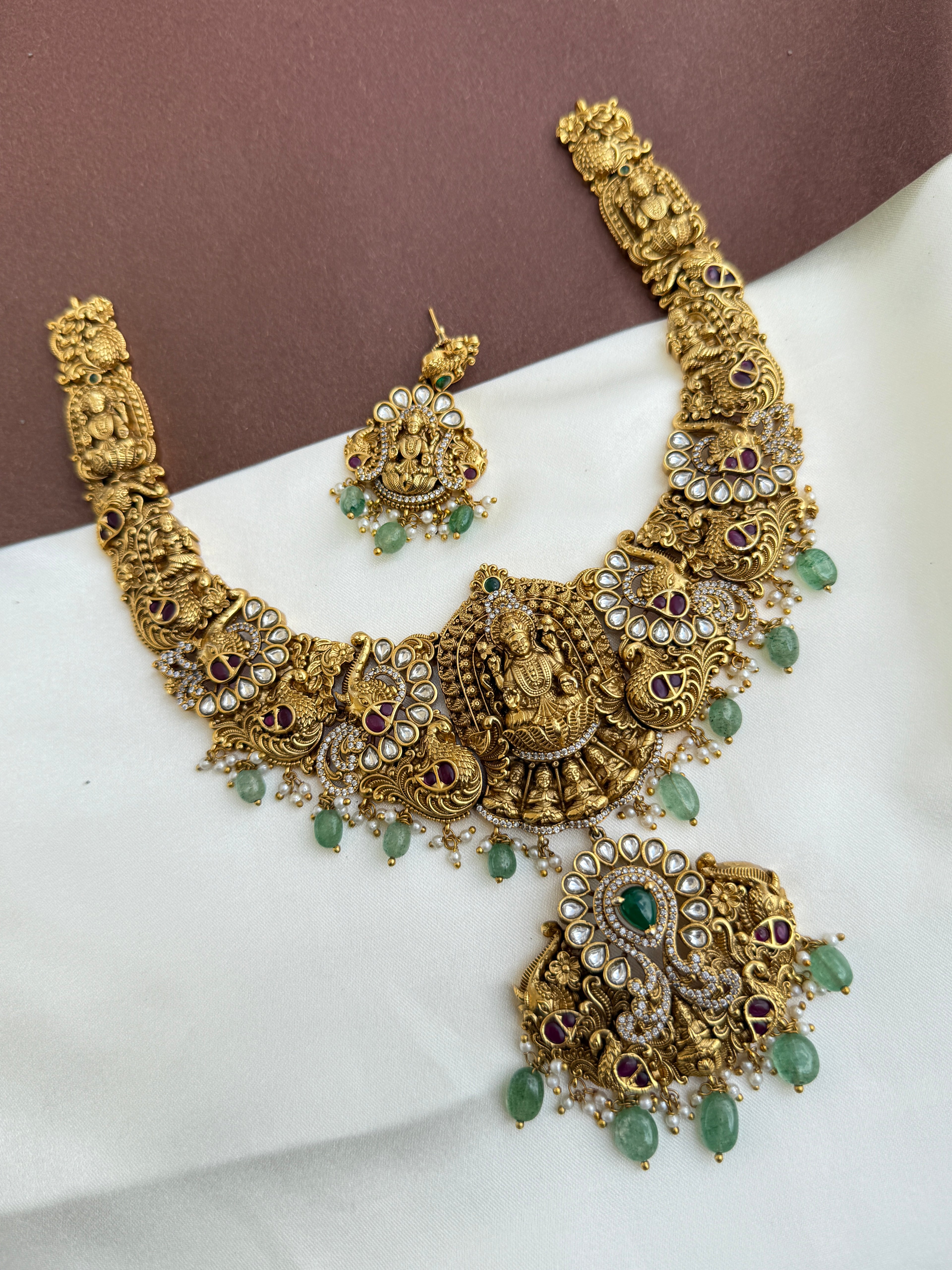 Ns354 uncuts cz nakshi lakshmi Devi neckset