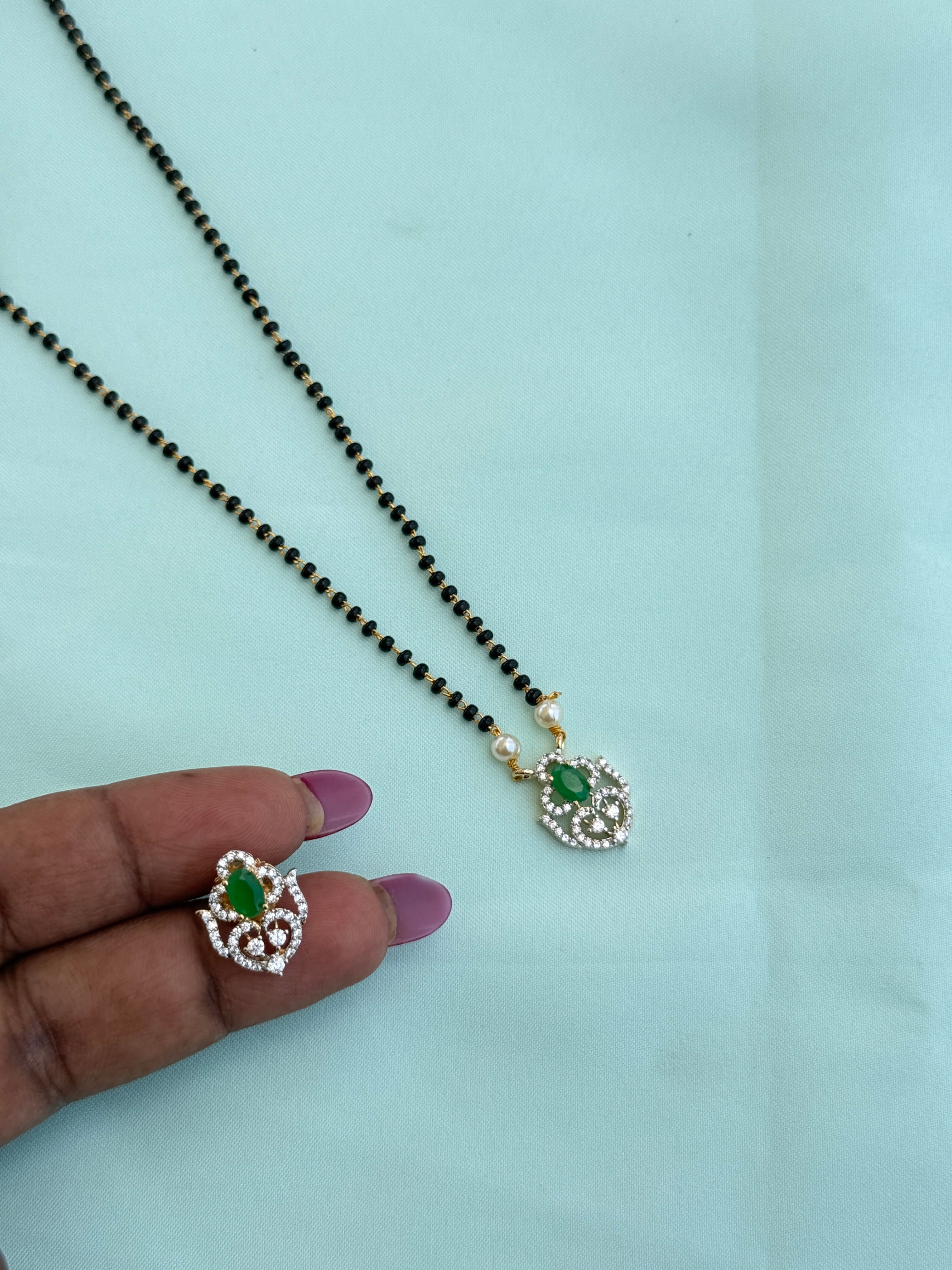 Bb121 18 inches single line blackbeads diamond finish locket with ear studs