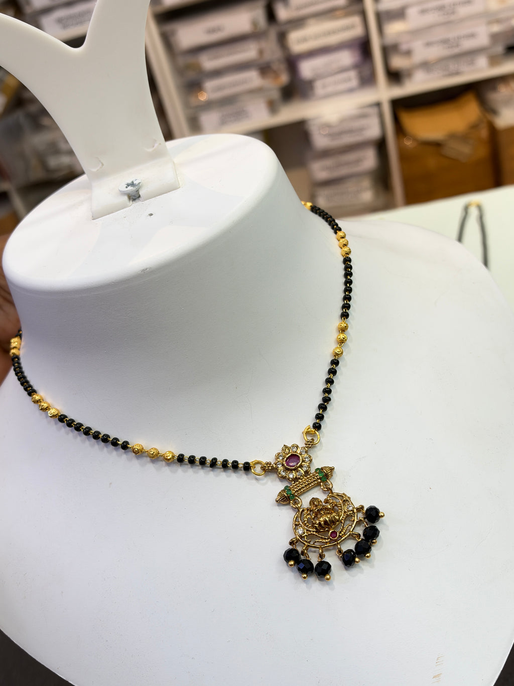 Lakshmidevi broad Black beads 18 inches - available in multiple design options Bb429