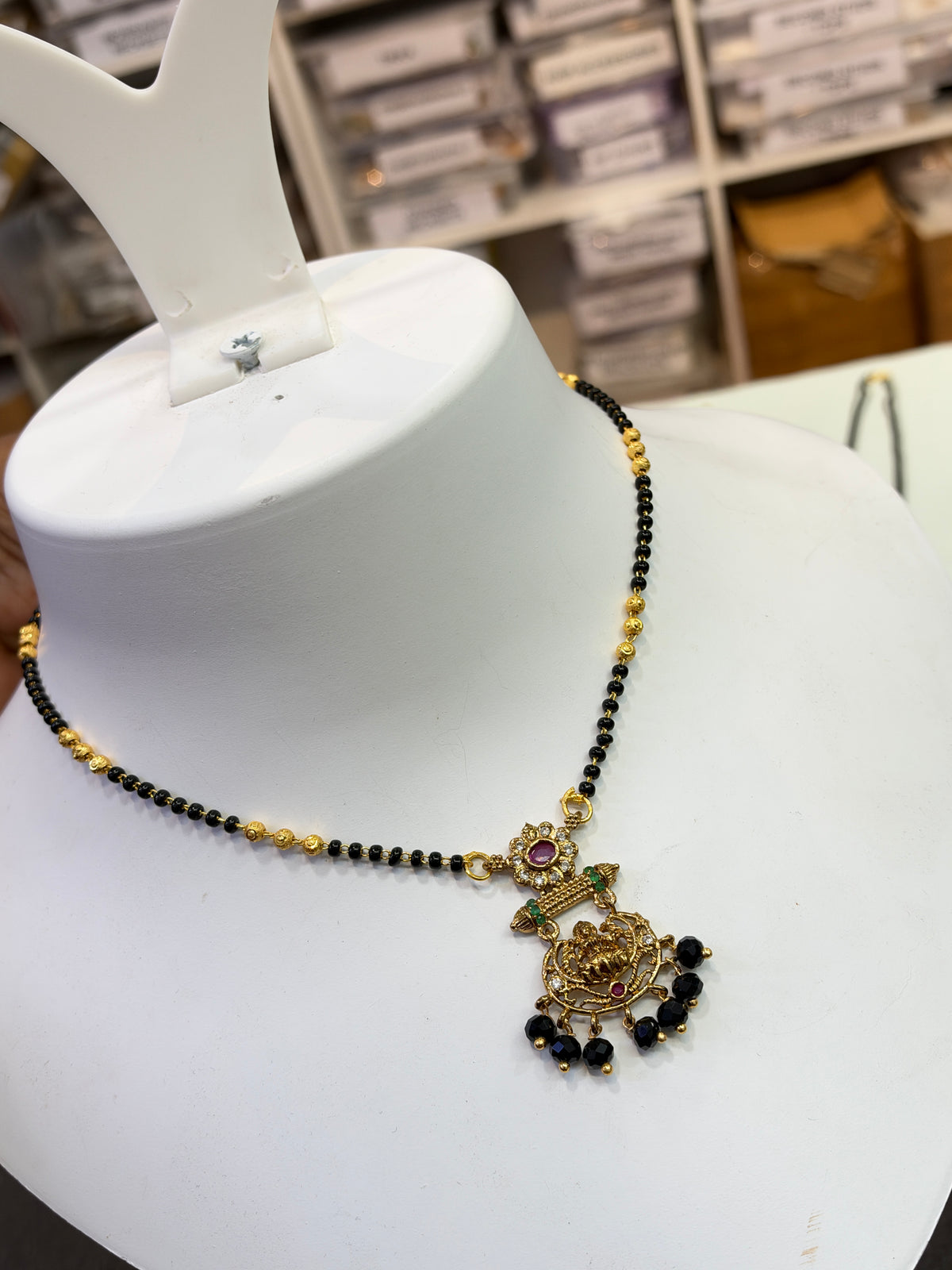 Lakshmidevi broad Black beads 18 inches - available in multiple design options Bb429