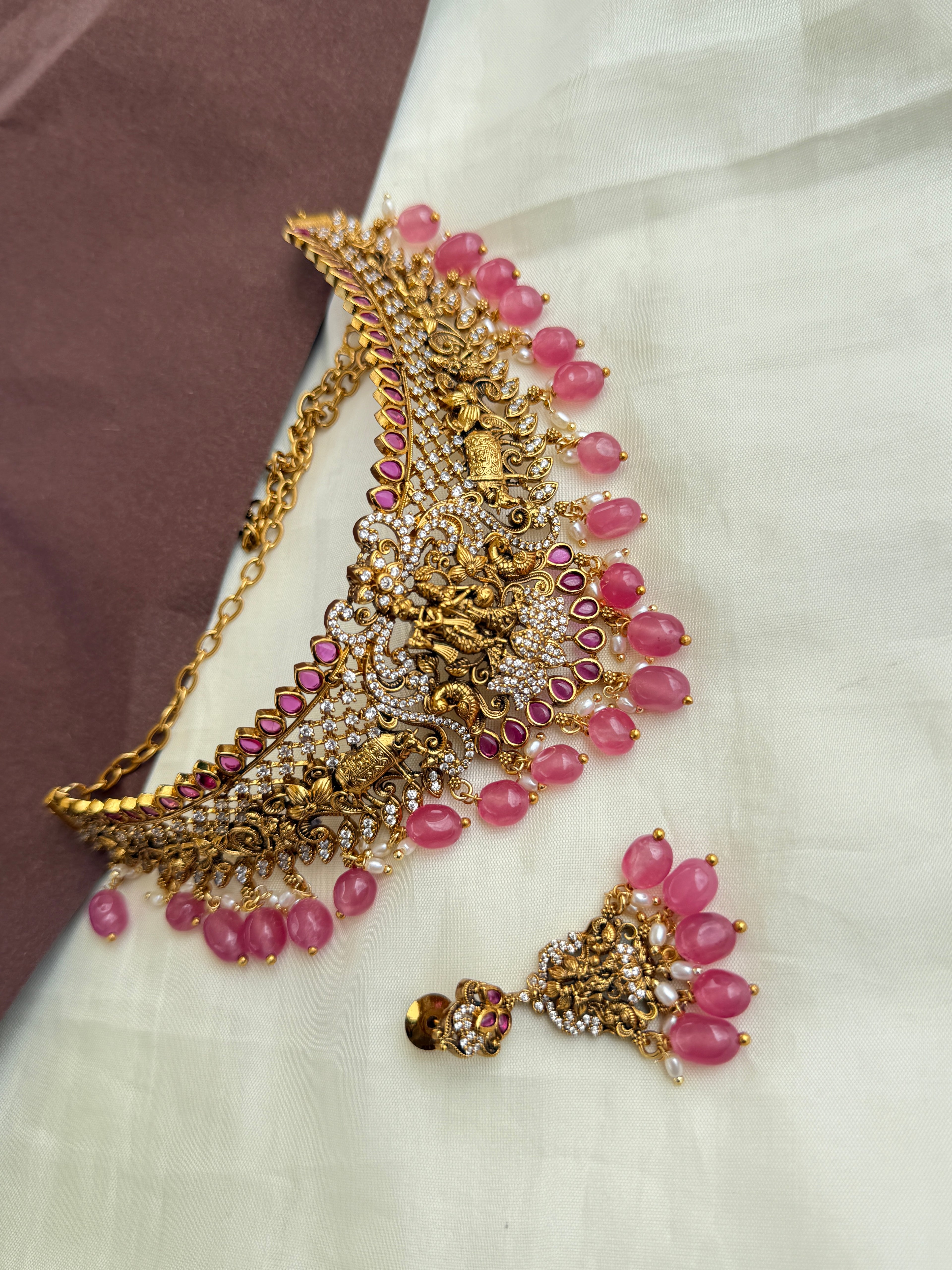 Ch014 lord Krishna and cows choker with earrings