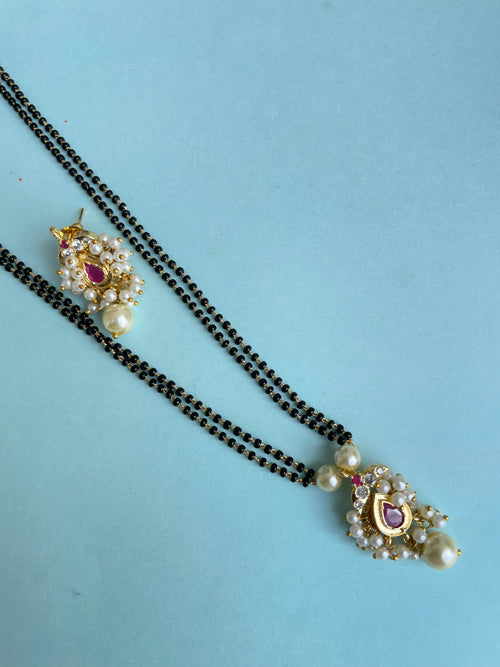 2 lines pearl pendant blackbeads short size with earrings