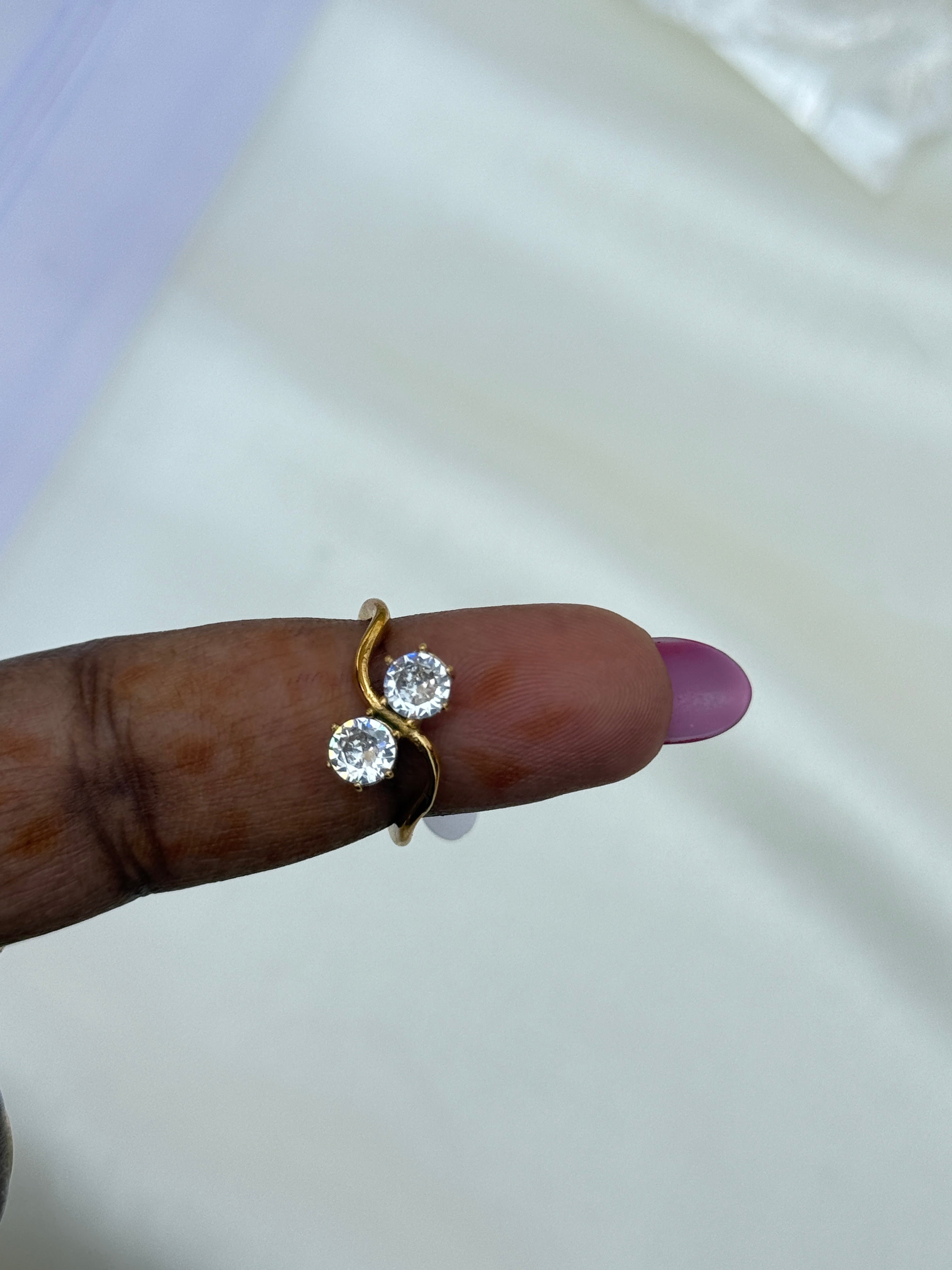 Rg053 anti tarnish 2 stones finger ring