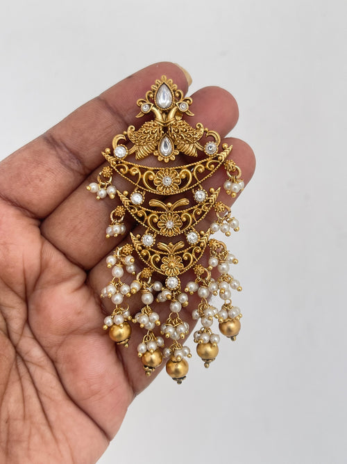 Antique 3 layers chandbali pearl earrings for bridal