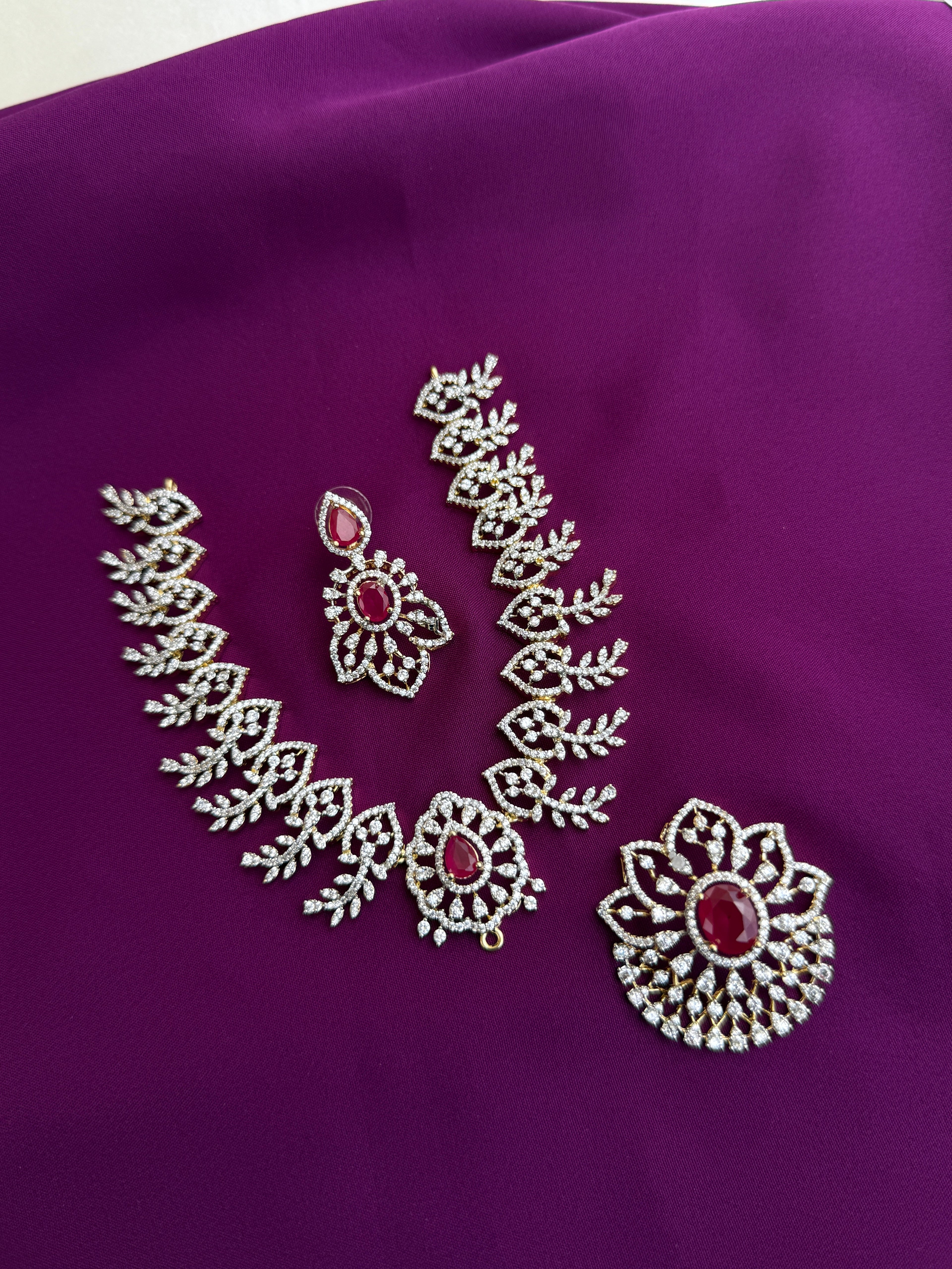 blossom diamond finish 2 in 1 Neckset with  removable pendant with earrings ns296