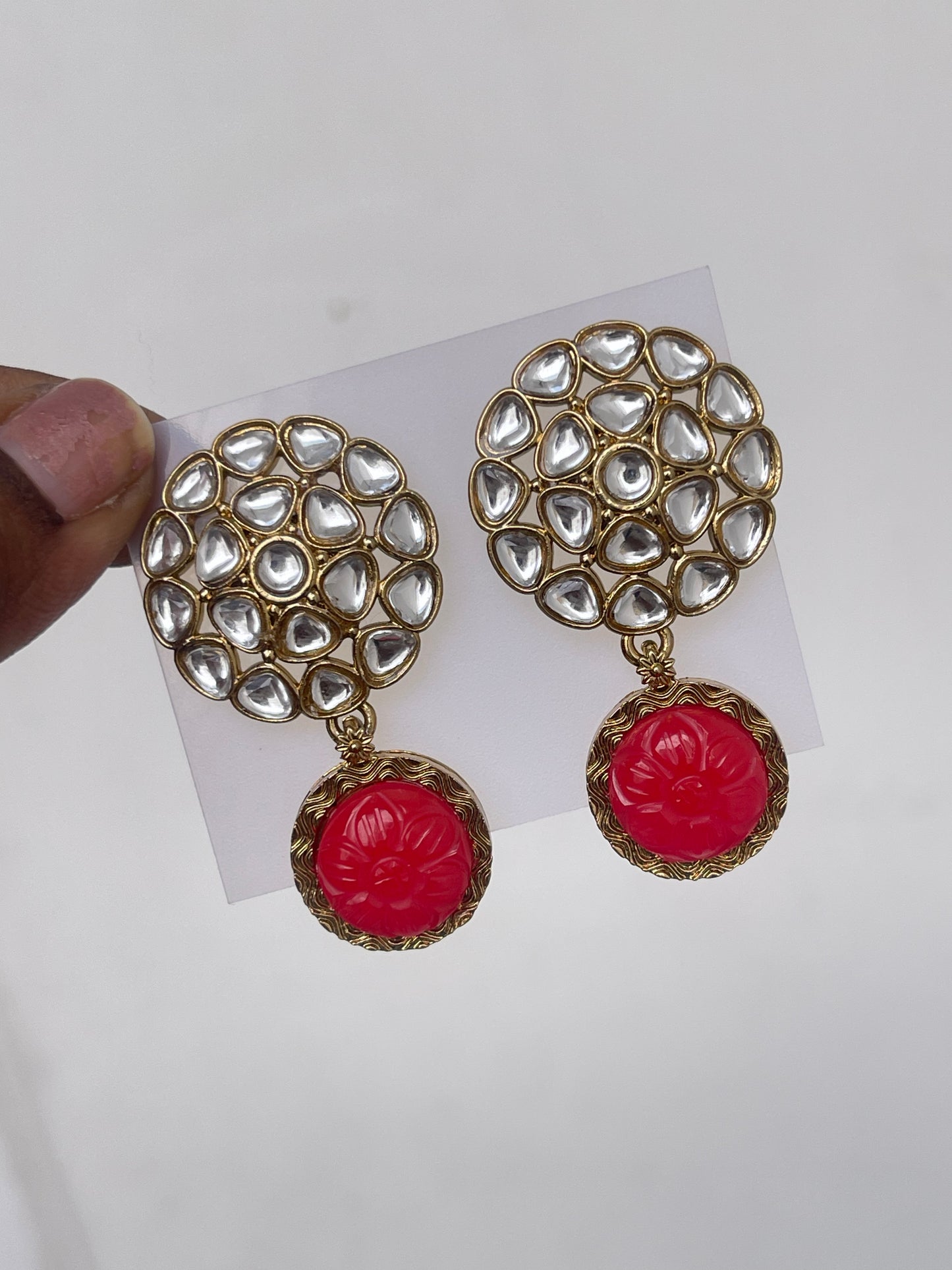 Round Kundan studs stone drop